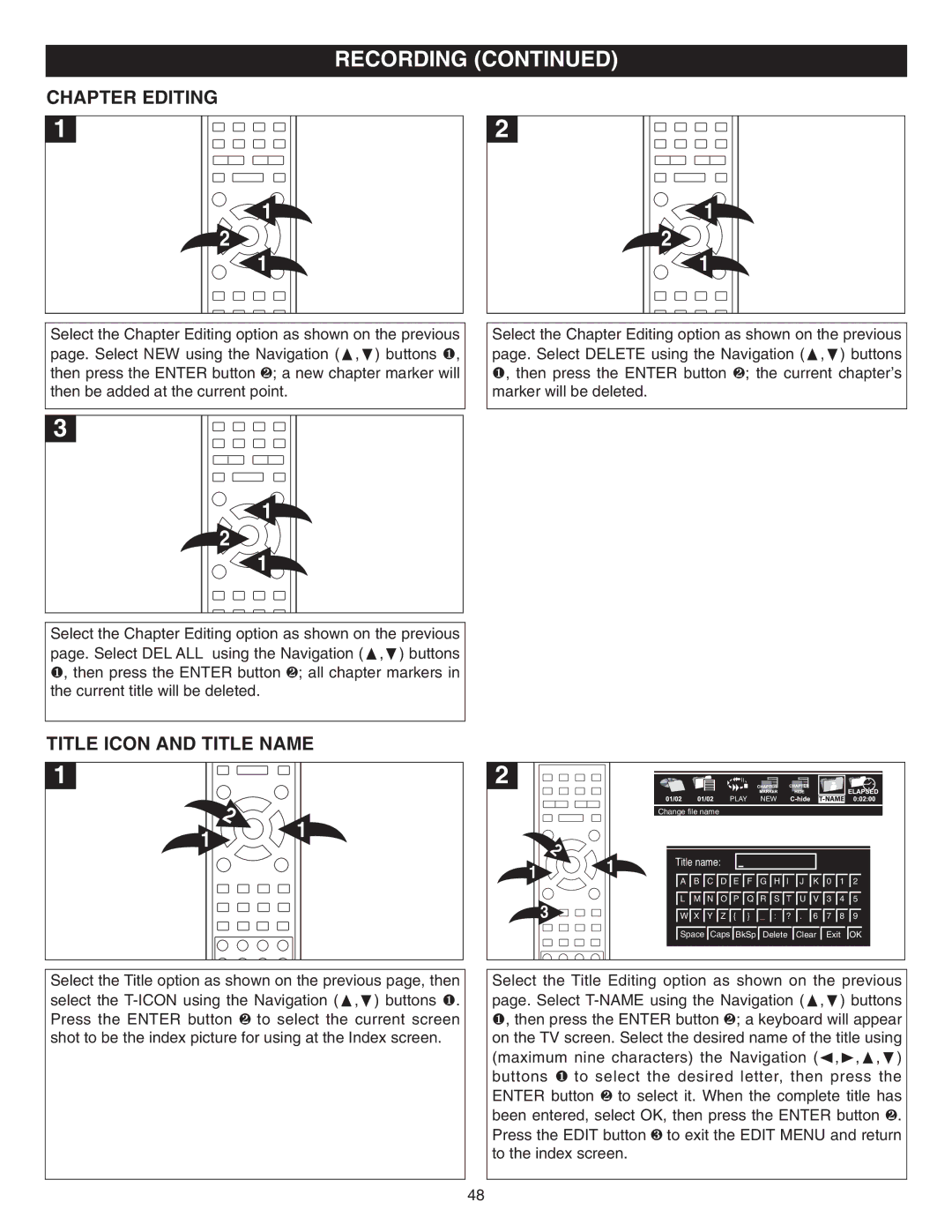 Memorex MVDR2100 manual Chapter Editing, Title Icon and Title Name 