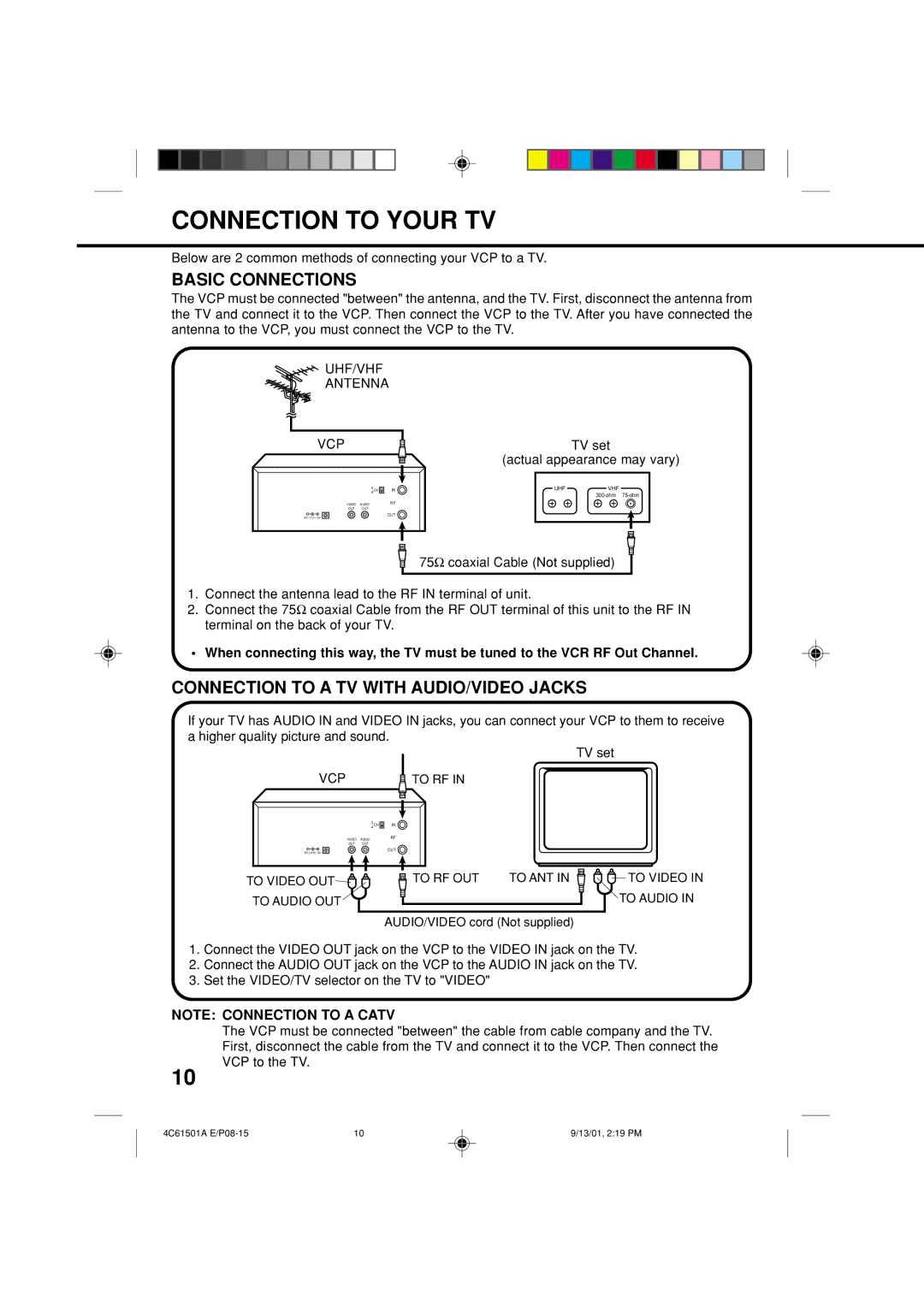 Memorex MVP0028 owner manual Connection to Your TV, Basic Connections 