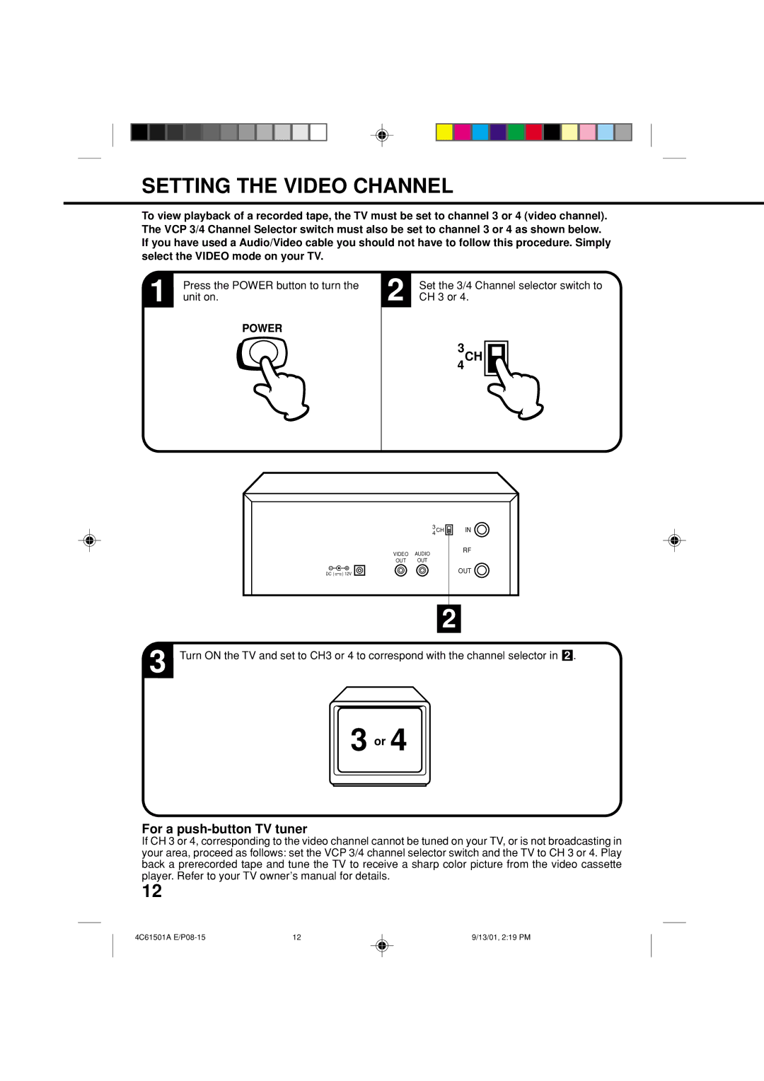 Memorex MVP0028 owner manual Setting the Video Channel 