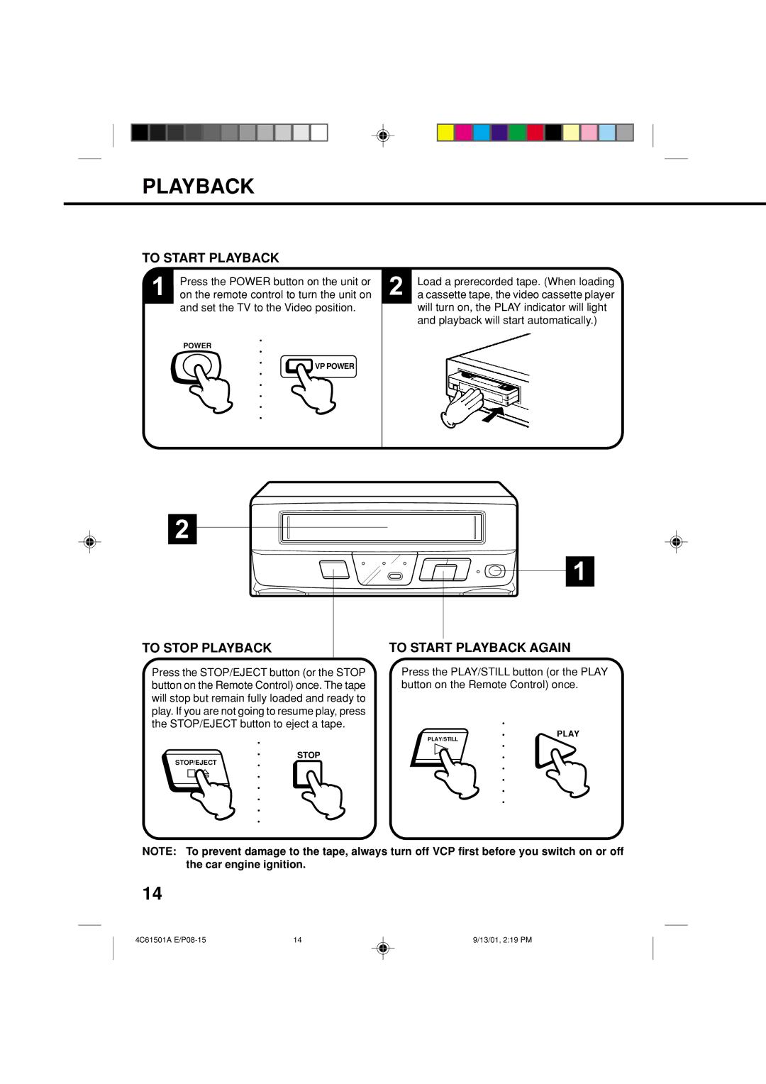 Memorex MVP0028 owner manual To Stop Playback, To Start Playback Again 