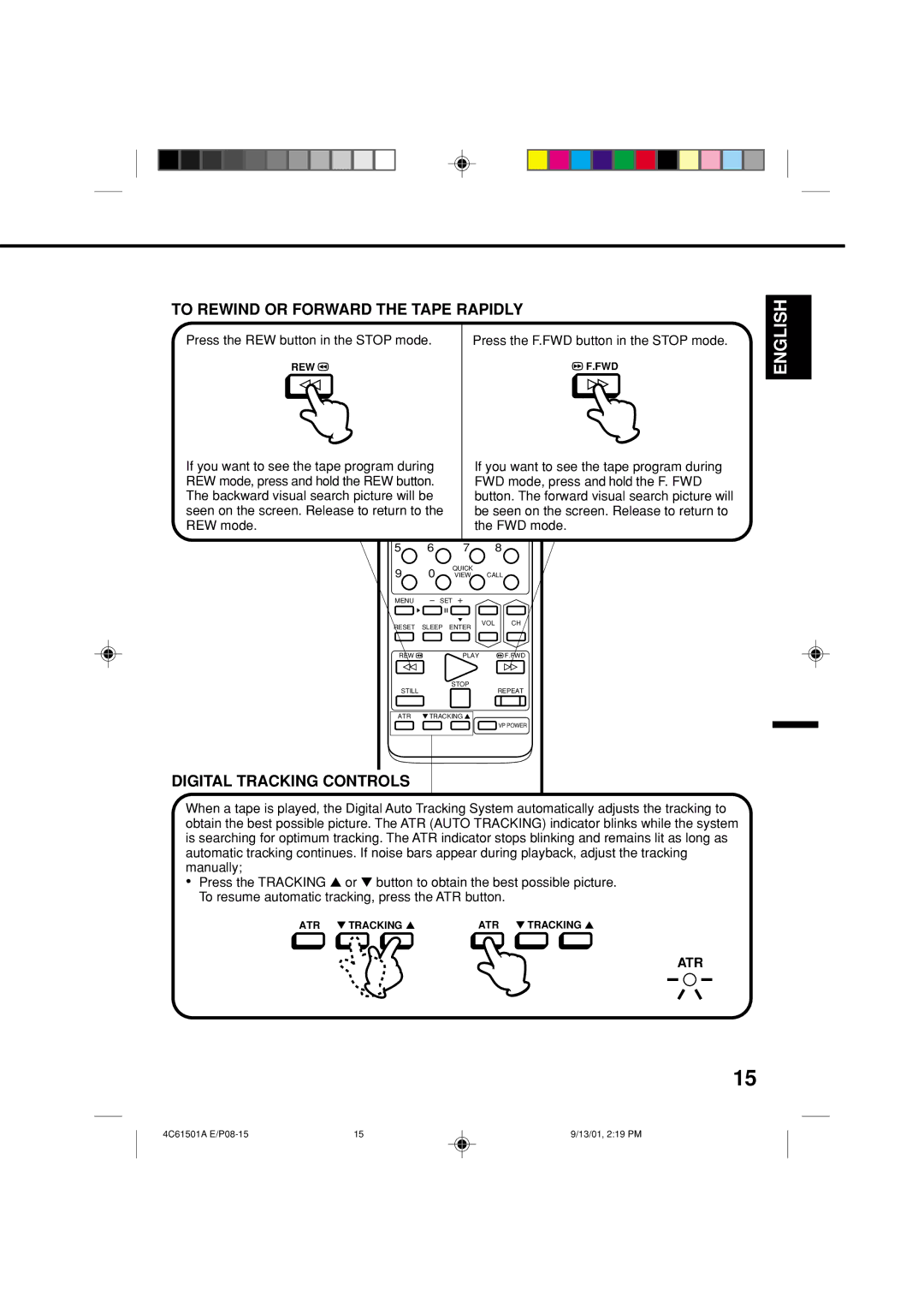 Memorex MVP0028 owner manual To Rewind or Forward the Tape Rapidly, Digital Tracking Controls, Atr 