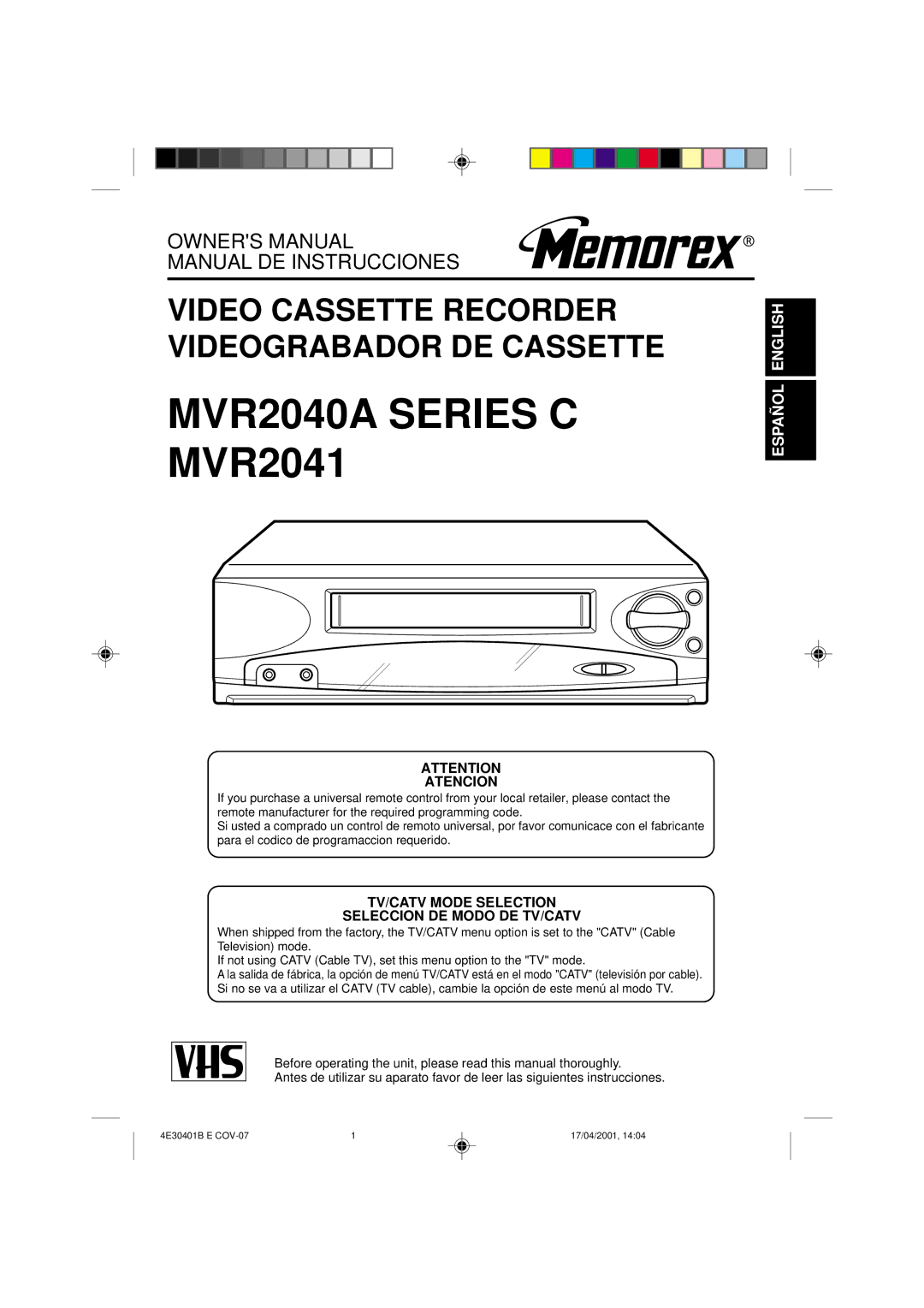 Memorex MVR041 owner manual MVR2040A Series C MVR2041 