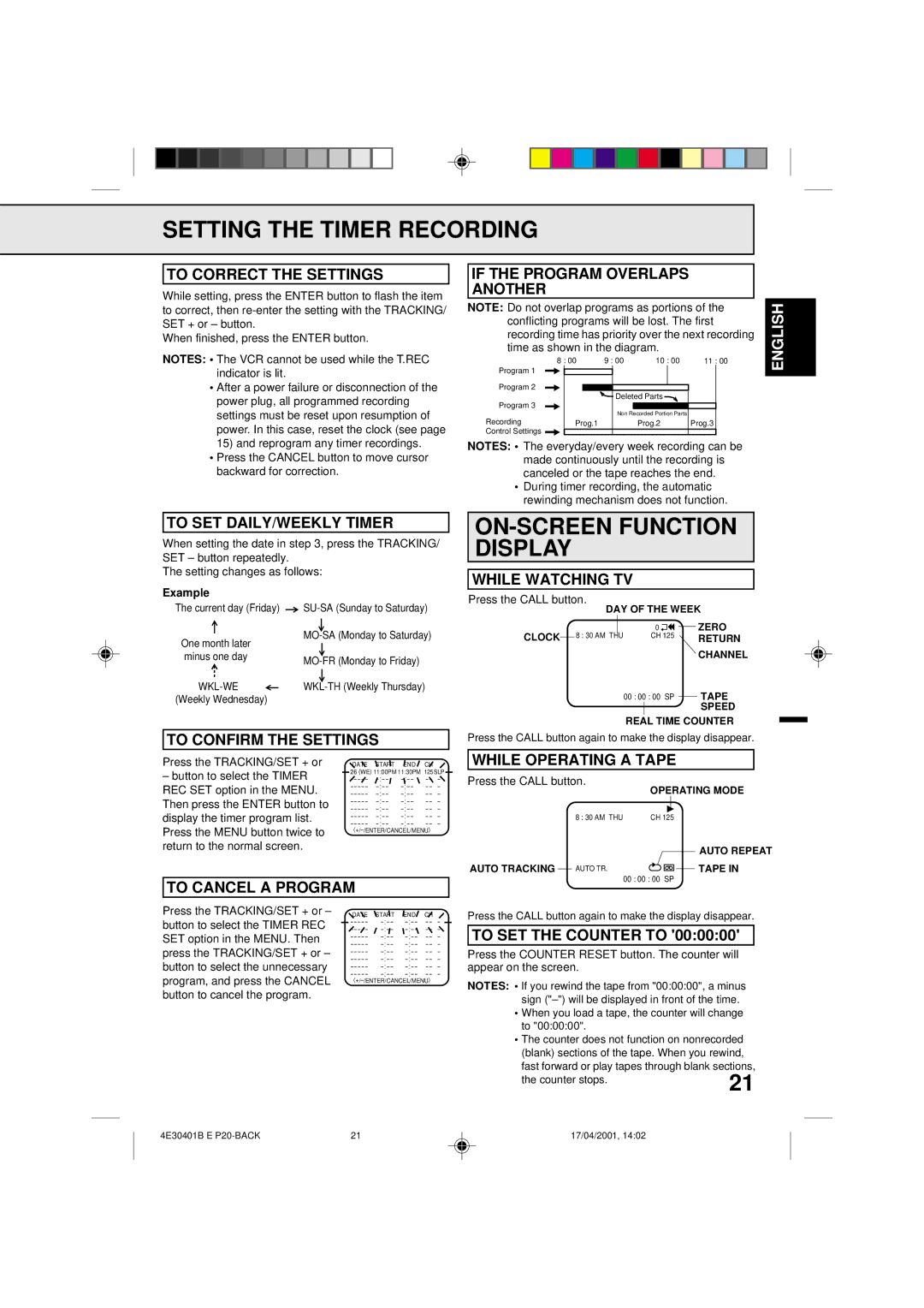 Memorex MVR041, MVR2040A, MVR2041 owner manual ON-SCREEN Function Display 