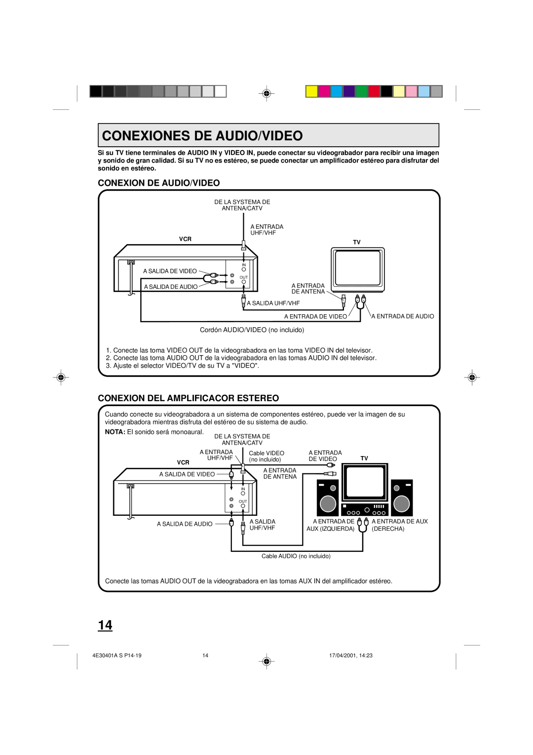 Memorex MVR2041, MVR041, MVR2040A Conexiones DE AUDIO/VIDEO, Conexion DE AUDIO/VIDEO, Conexion DEL Amplificacor Estereo 