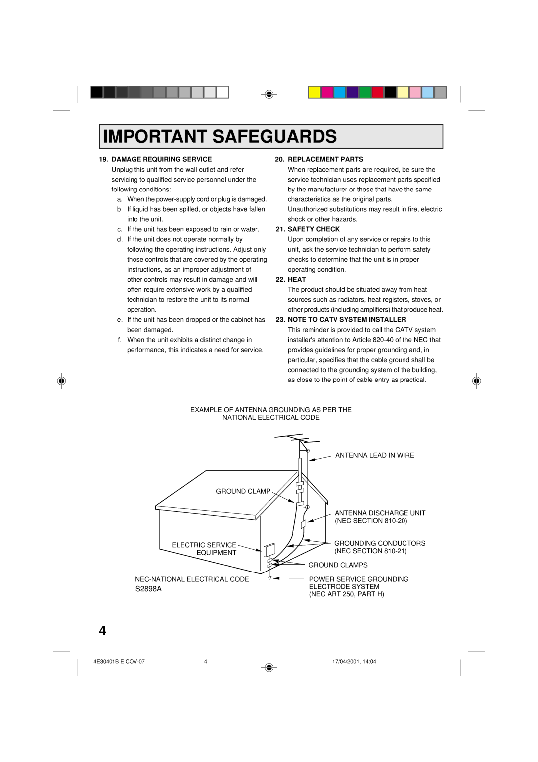 Memorex MVR2040A, MVR041, MVR2041 owner manual Damage Requiring Service, Replacement Parts, Safety Check, Heat 