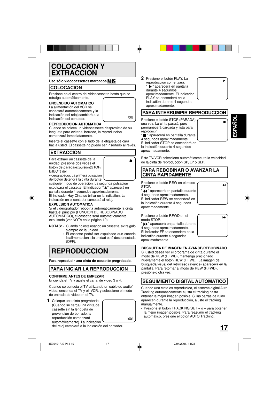 Memorex MVR2041, MVR041, MVR2040A owner manual Colocacion Y Extraccion, Reproduccion 