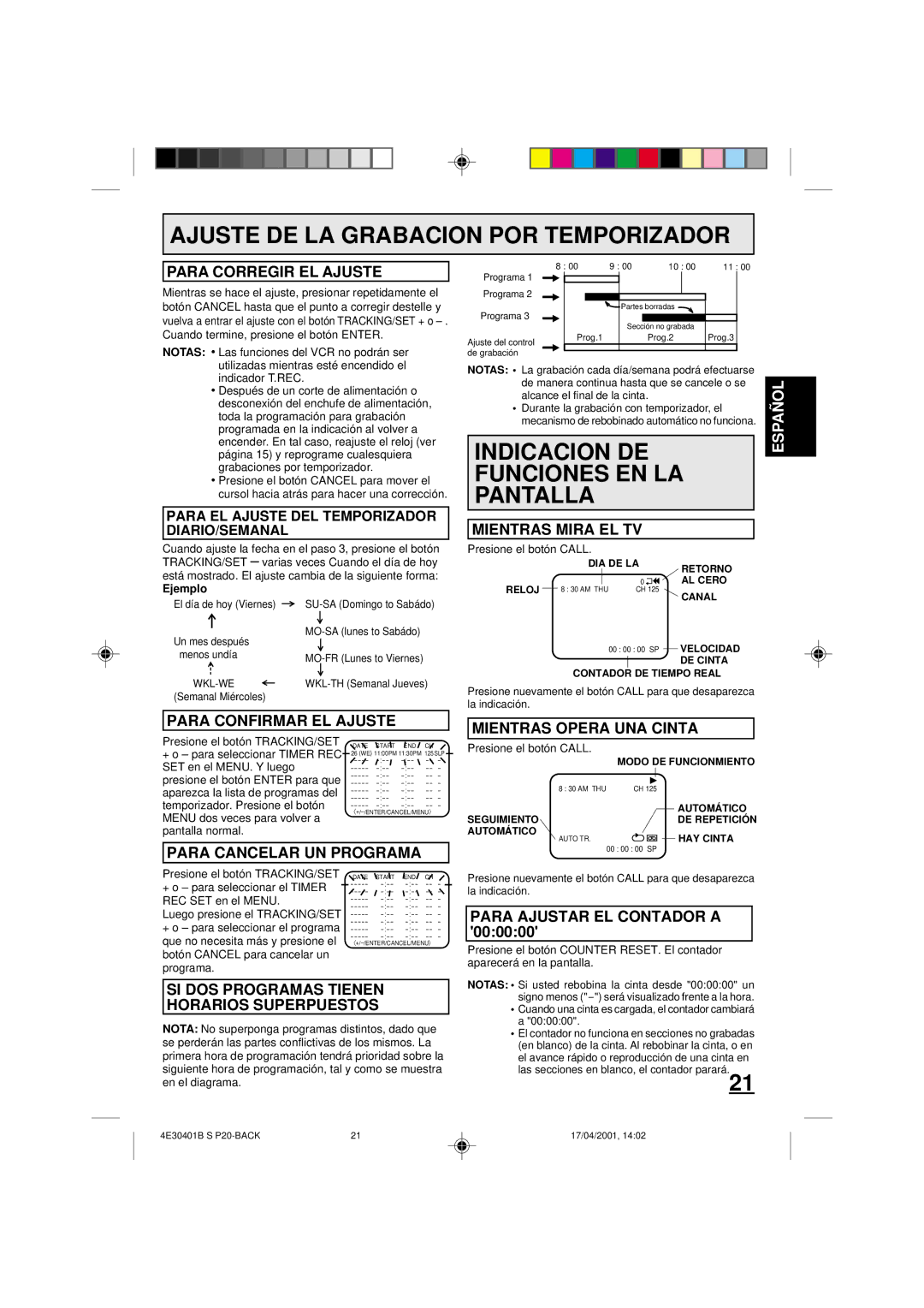 Memorex MVR041, MVR2040A, MVR2041 owner manual Indicacion DE Funciones EN LA Pantalla 