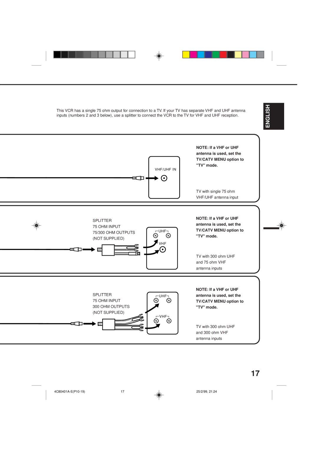 Memorex MVR2040-A owner manual Splitter OHM Input 75/300 OHM Outputs 