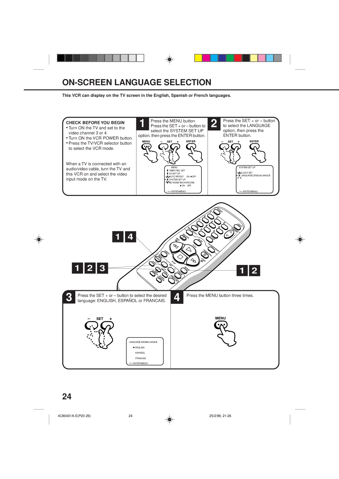 Memorex MVR2040-A owner manual ON-SCREEN Language Selection, Check Before YOU Begin 