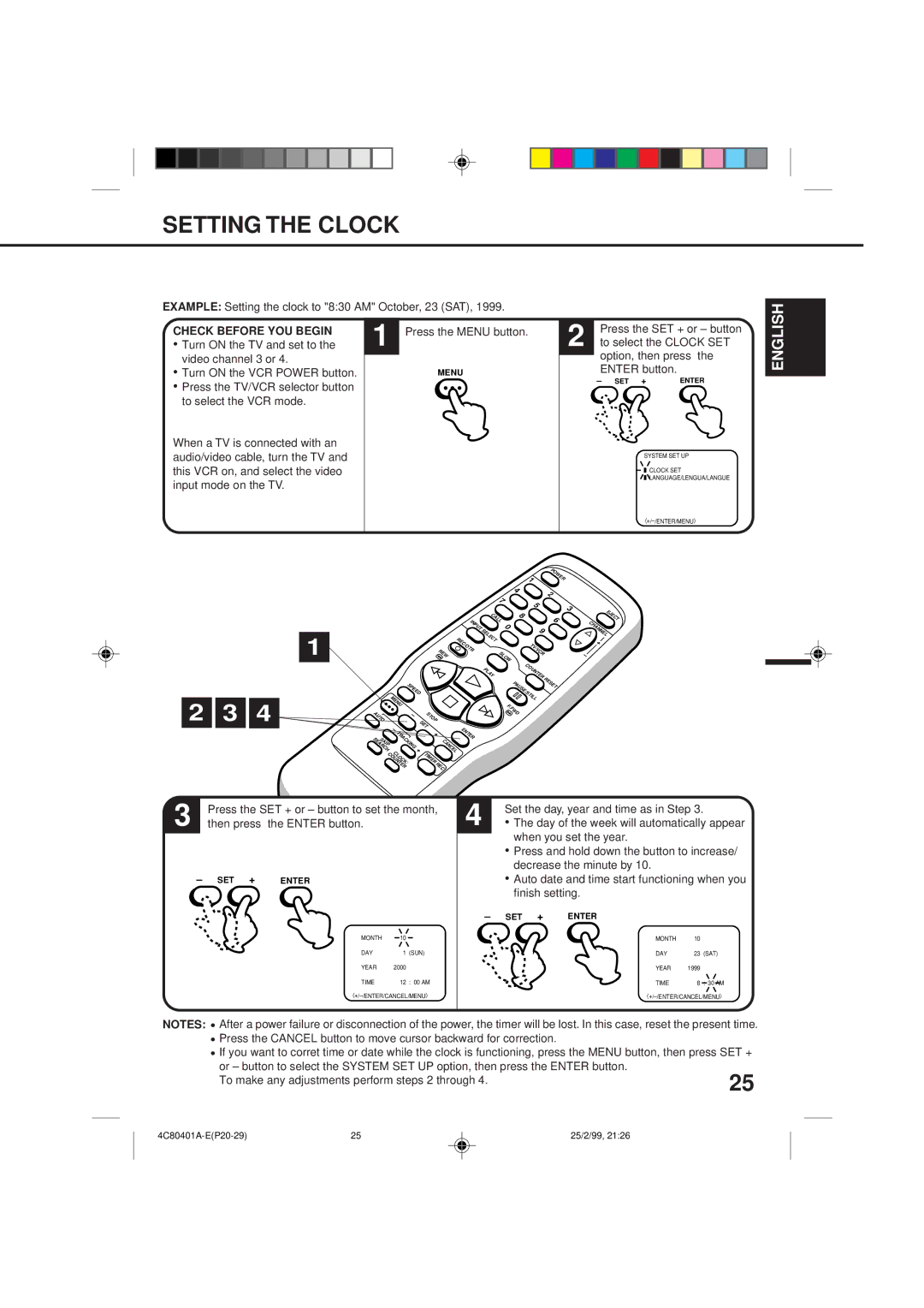 Memorex MVR2040-A owner manual Setting the Clock, To select the Clock SET, Option, then press 