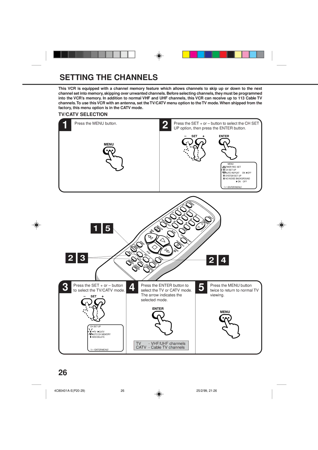 Memorex MVR2040-A owner manual Setting the Channels, UP option, then press the Enter button 