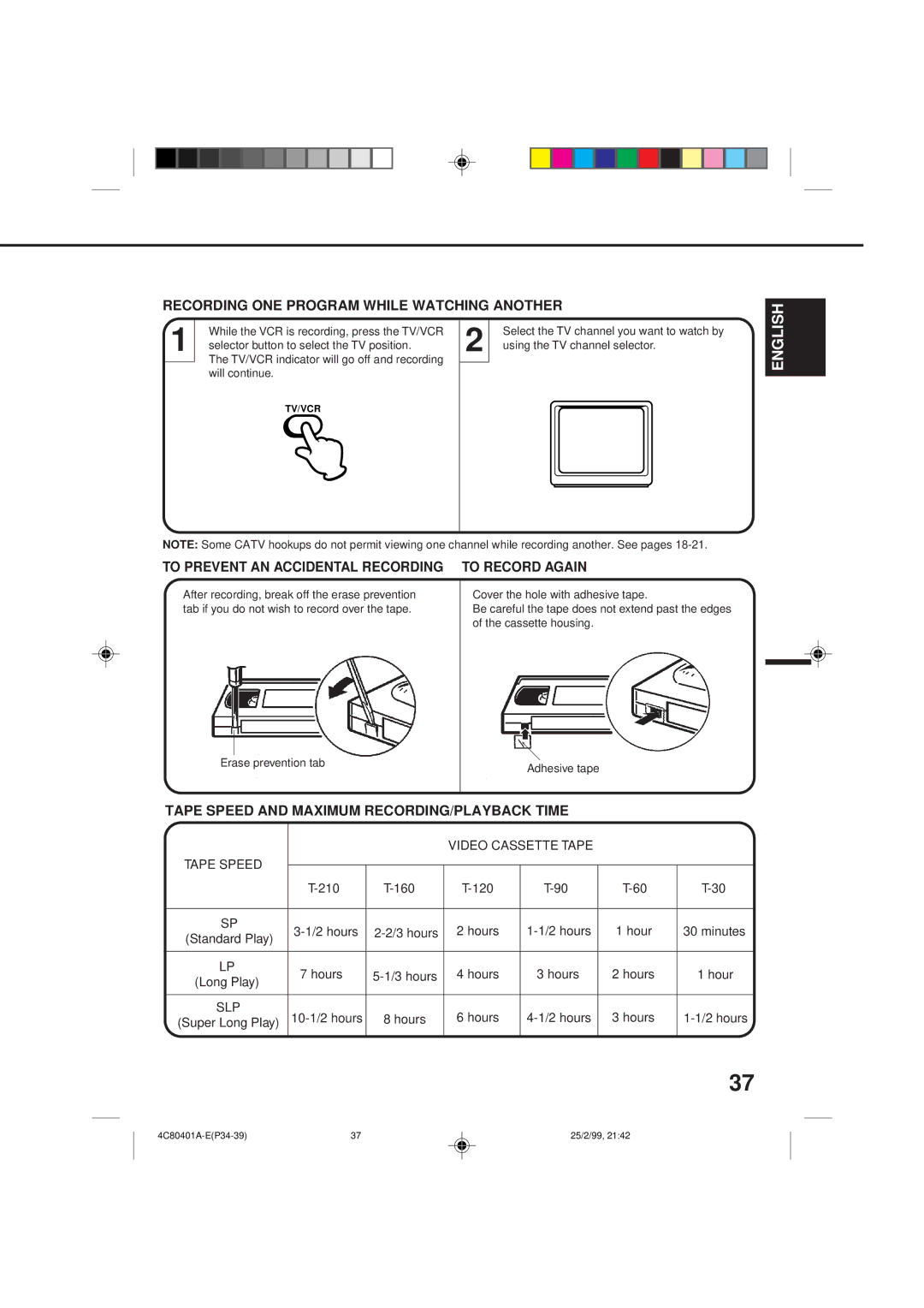 Memorex MVR2040-A owner manual While the VCR is recording, press the TV/VCR, 120, Hours, 10-1/2 hours 