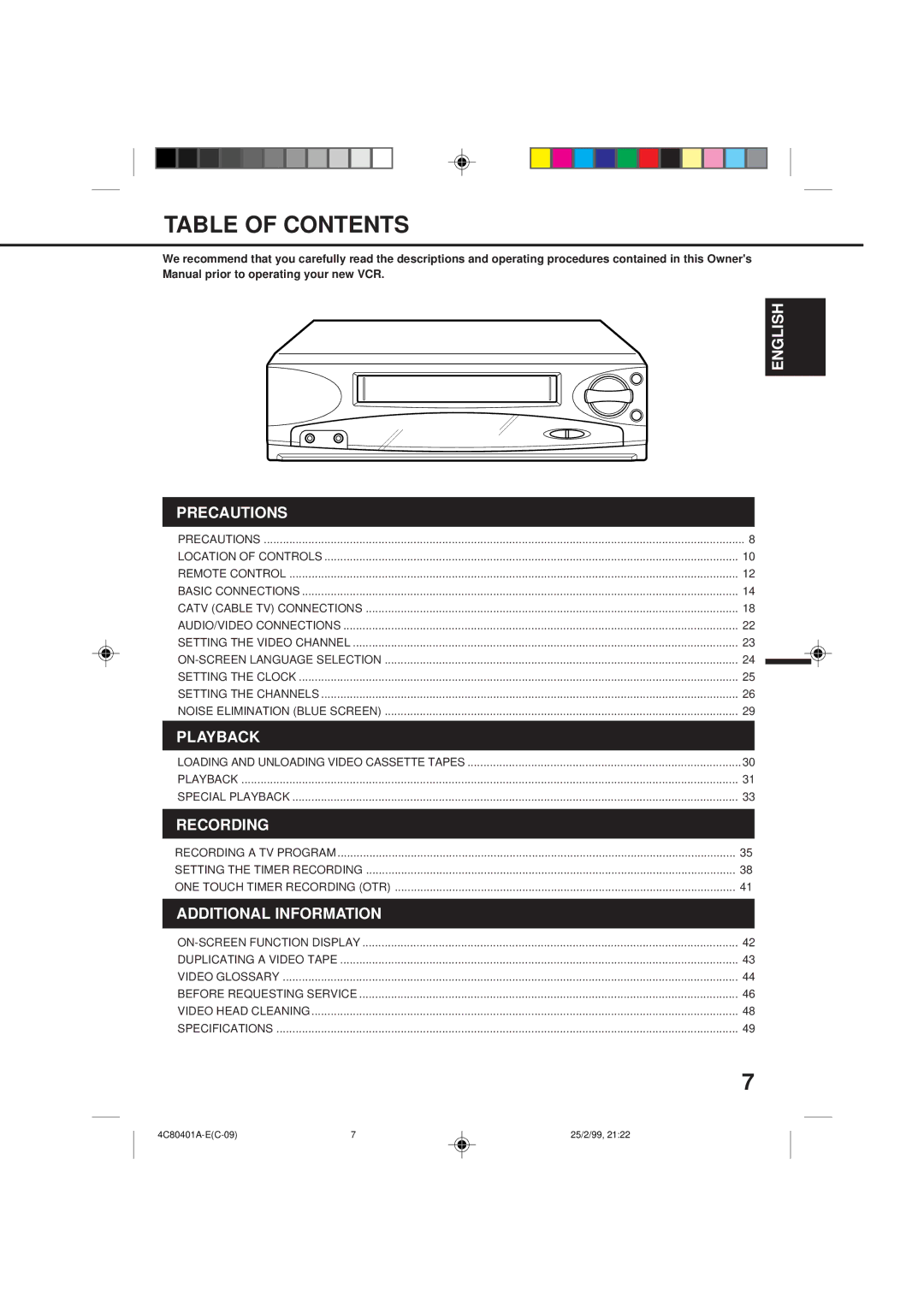 Memorex MVR2040-A owner manual Table of Contents 