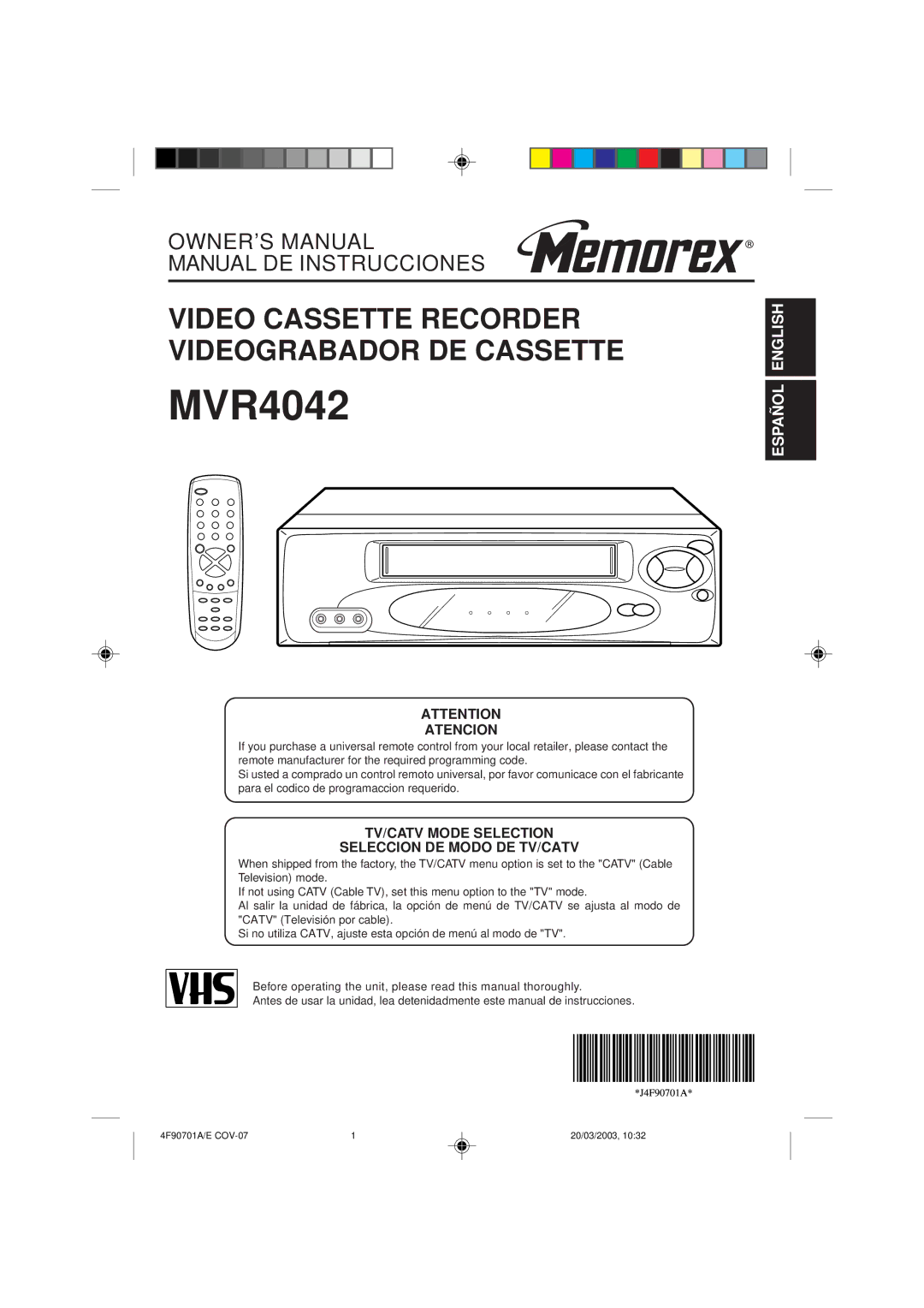 Memorex MVR4042 owner manual 