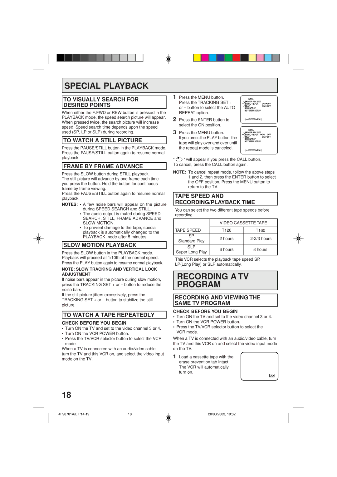 Memorex MVR4042 owner manual Special Playback, Recording a TV Program 