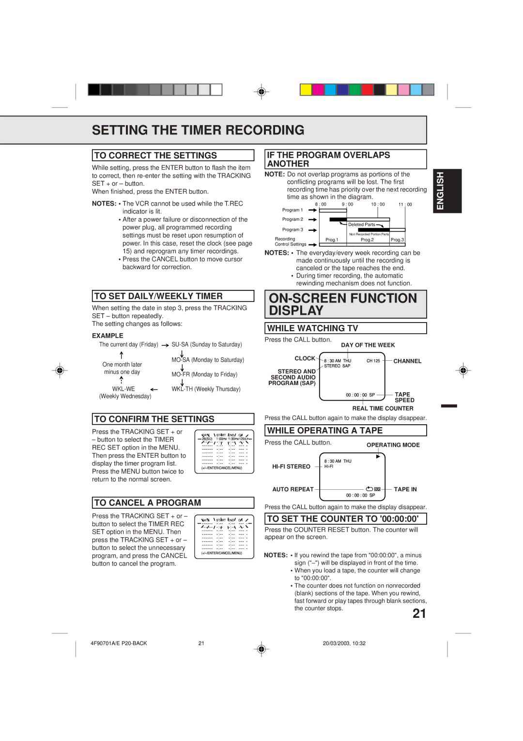 Memorex MVR4042 owner manual ON-SCREEN Function Display 