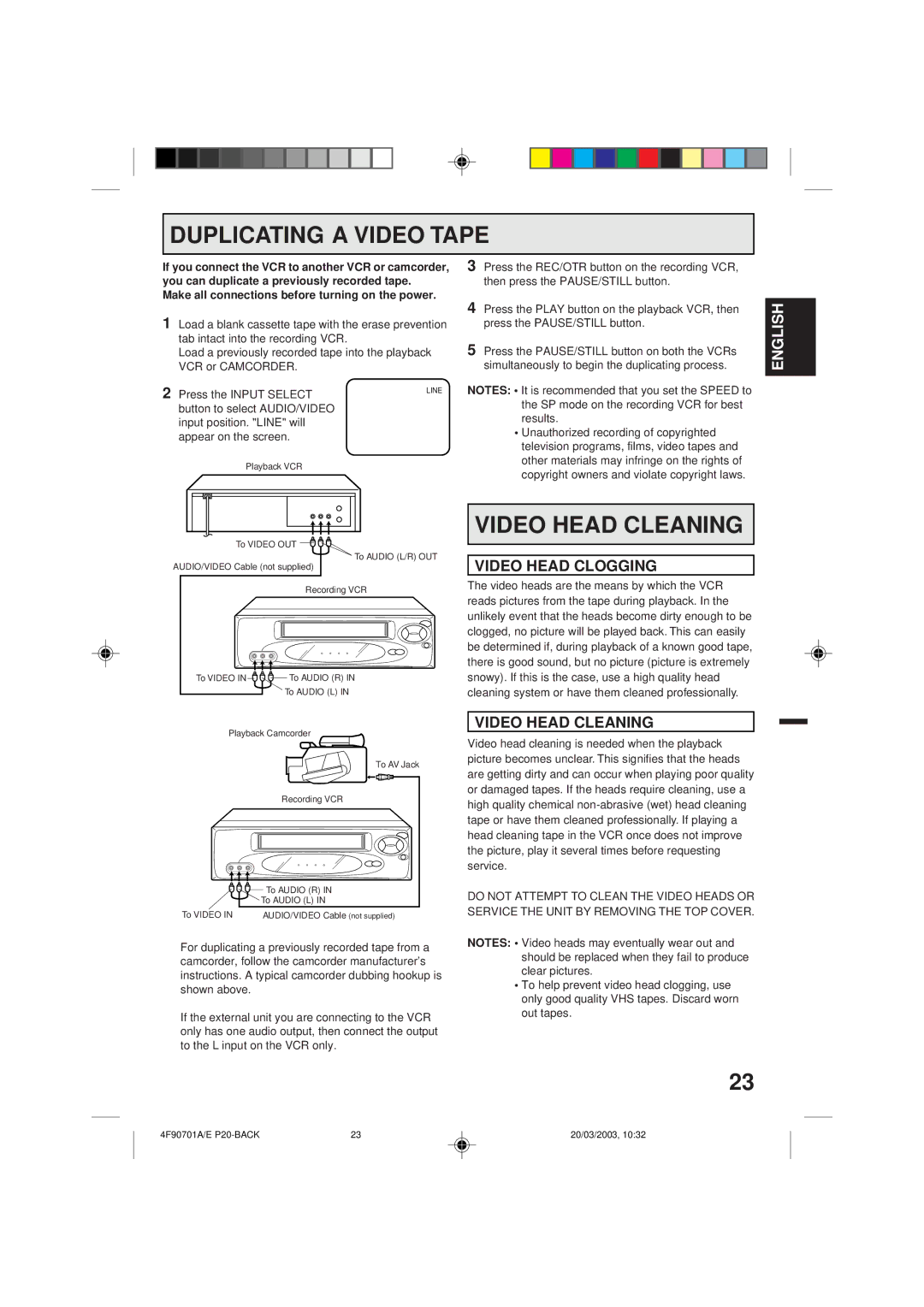 Memorex MVR4042 owner manual Duplicating a Video Tape, Video Head Cleaning, Video Head Clogging 