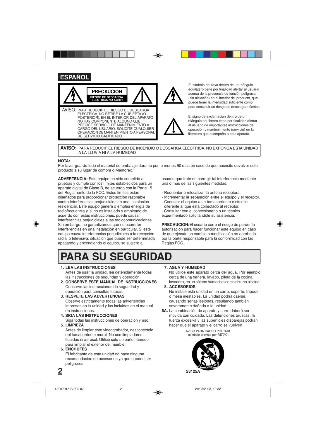 Memorex MVR4042 Nota, LEA LAS Instrucciones, Respete LAS Advertencias, Siga LAS Instrucciones, Limpieza, Enchufes 