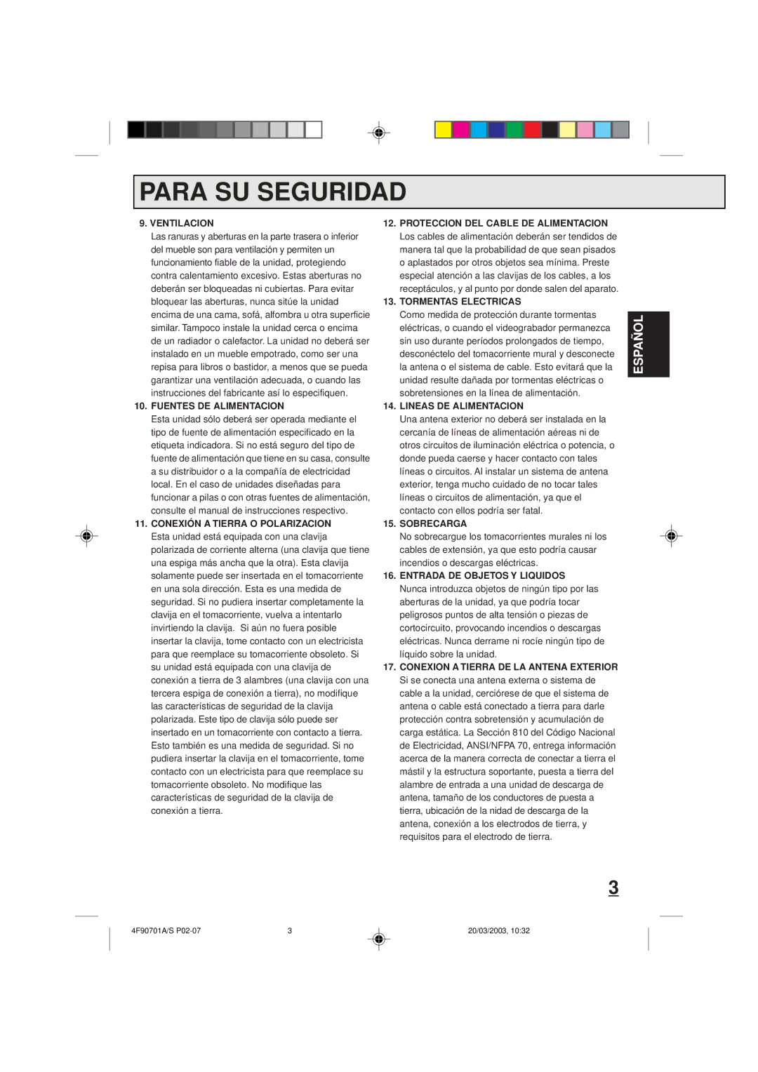 Memorex MVR4042 owner manual Ventilacion, Fuentes DE Alimentacion, Tormentas Electricas, Lineas DE Alimentacion, Sobrecarga 