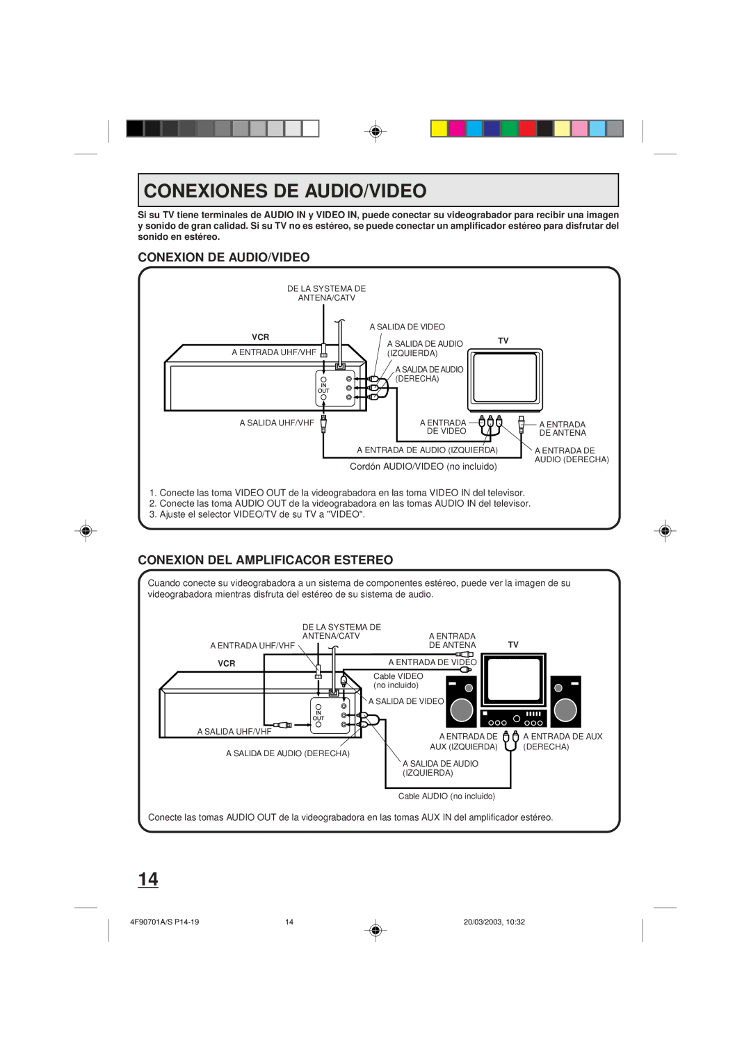 Memorex MVR4042 owner manual Conexiones DE AUDIO/VIDEO, Conexion DE AUDIO/VIDEO, Conexion DEL Amplificacor Estereo 