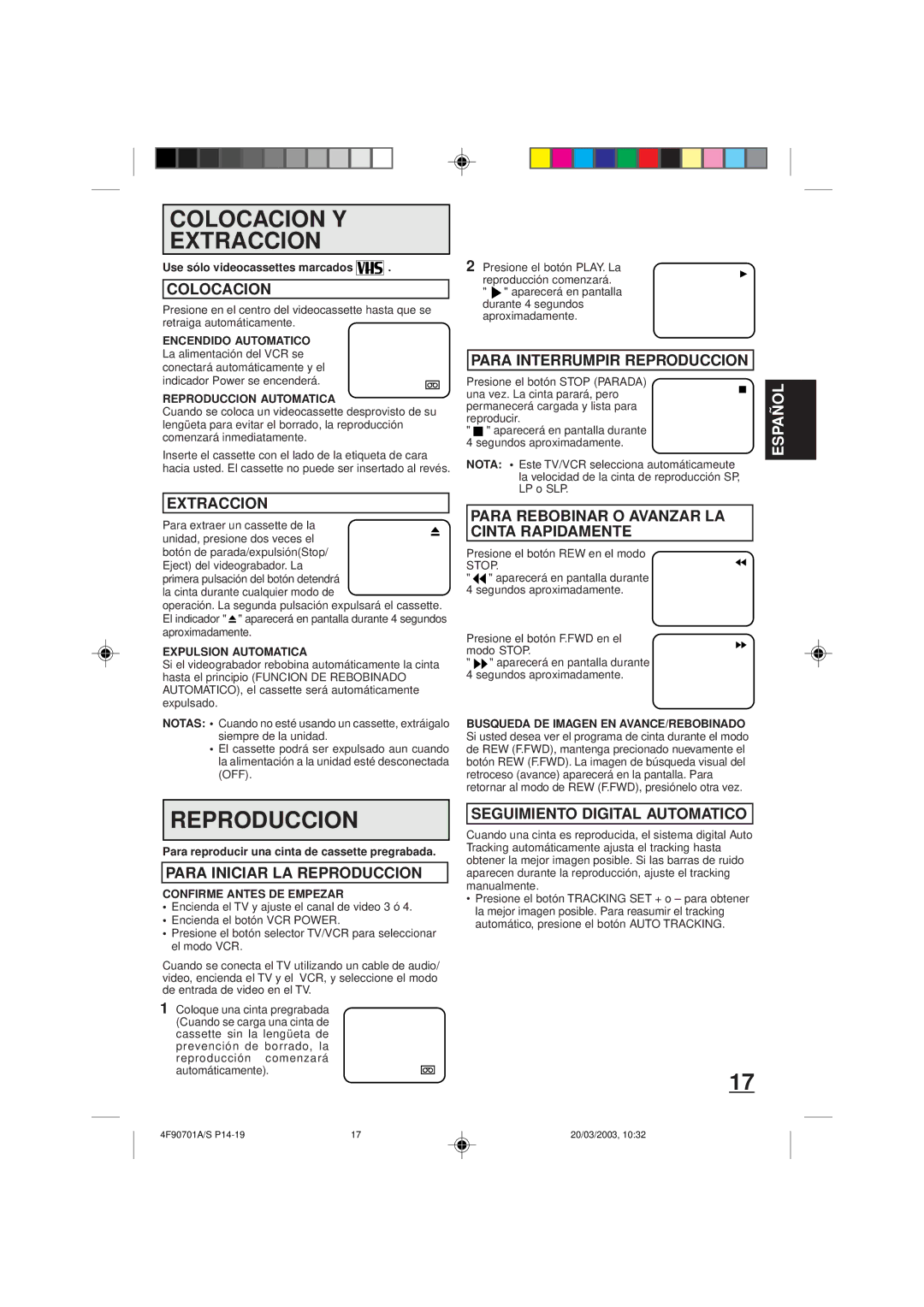 Memorex MVR4042 owner manual Colocacion Y Extraccion, Reproduccion 