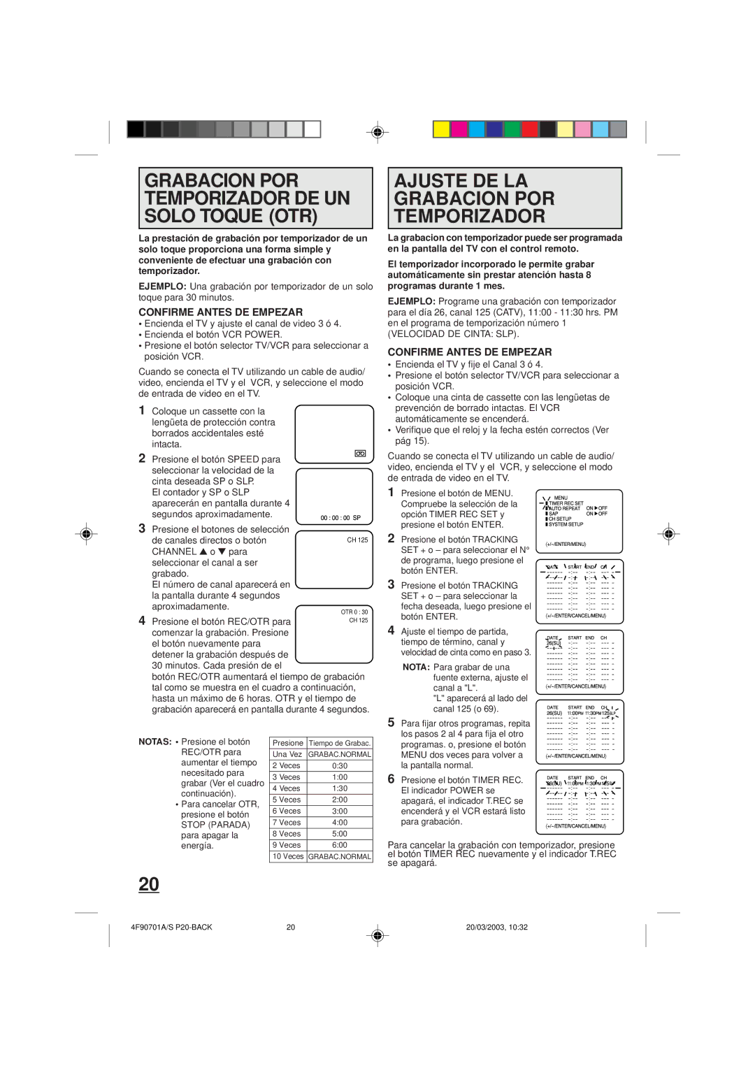 Memorex MVR4042 owner manual Ajuste DE LA Grabacion POR Temporizador, Cinta deseada SP o SLP, Velocidad DE Cinta SLP 