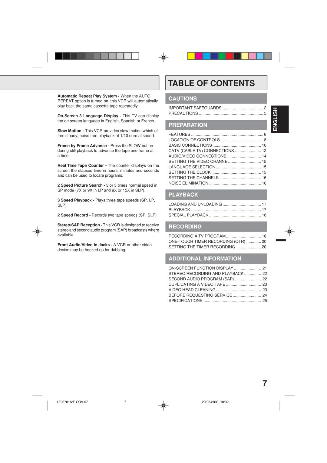 Memorex MVR4042 owner manual Table of Contents 