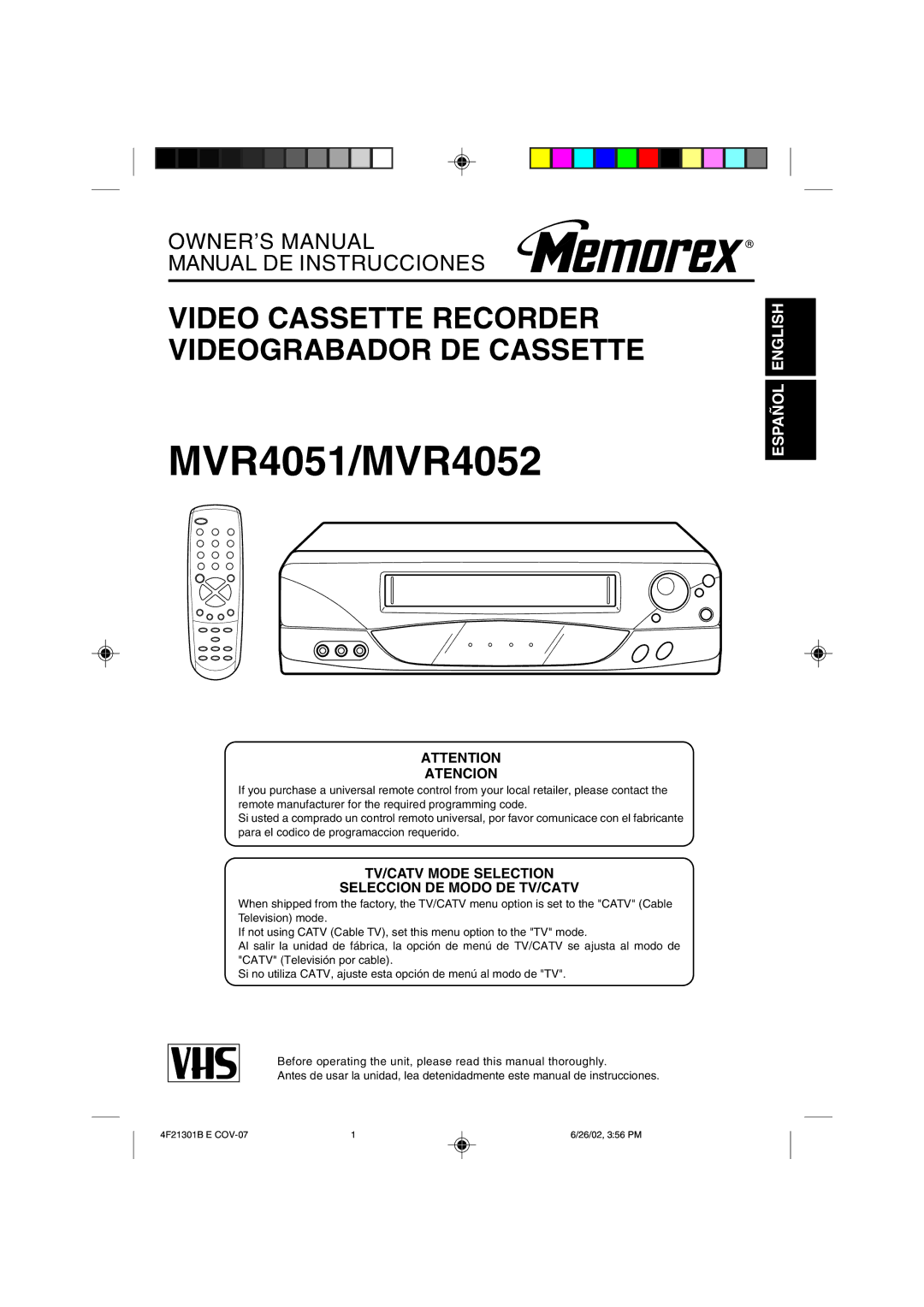 Memorex MVR4051/MVR4052 owner manual 