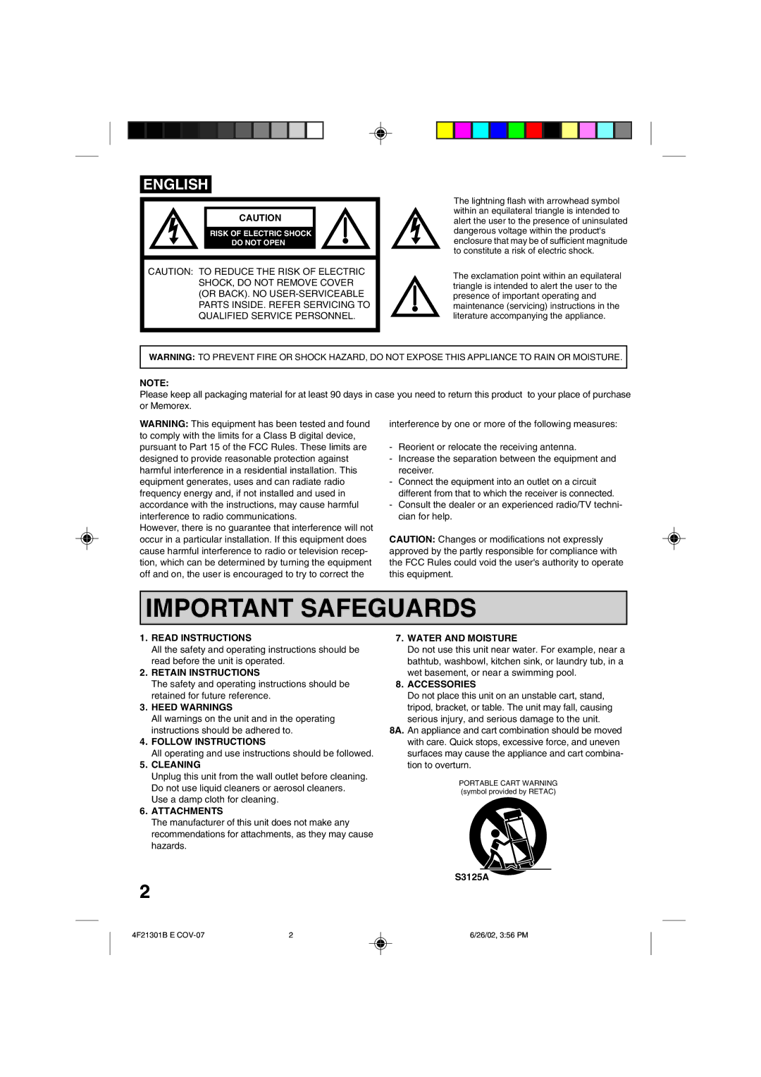 Memorex MVR4051/MVR4052 Read Instructions, Retain Instructions, Heed Warnings, Follow Instructions, Cleaning, Attachments 