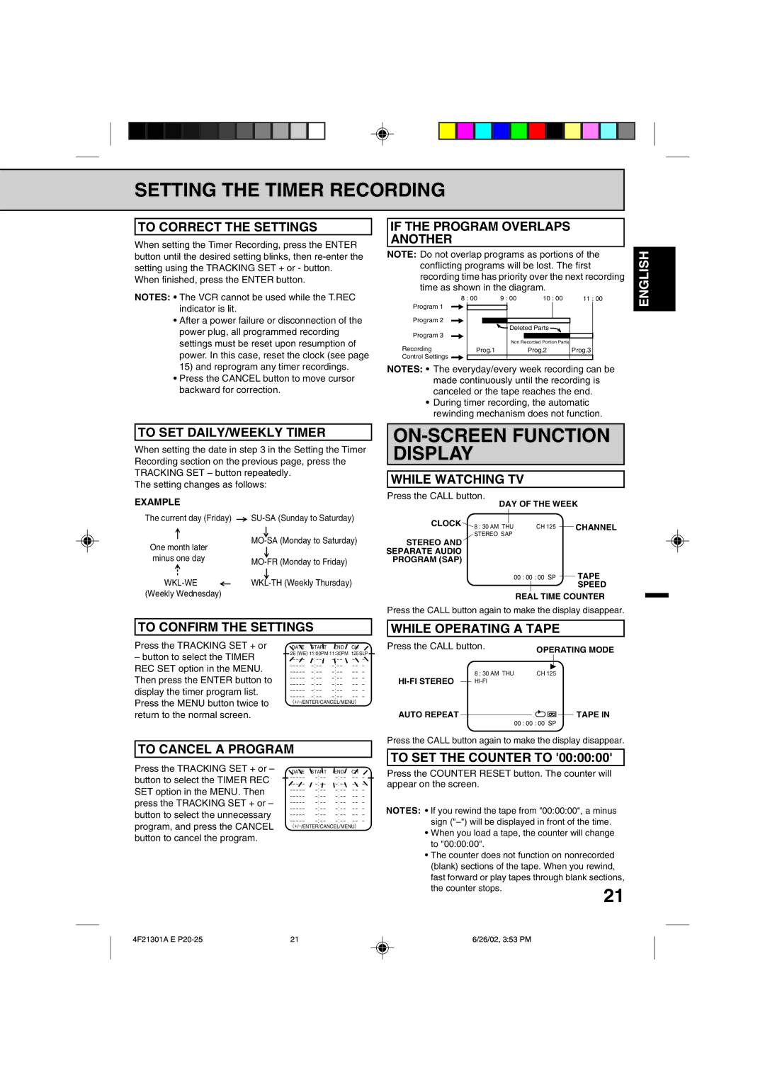 Memorex MVR4051/MVR4052 owner manual ON-SCREEN Function Display 