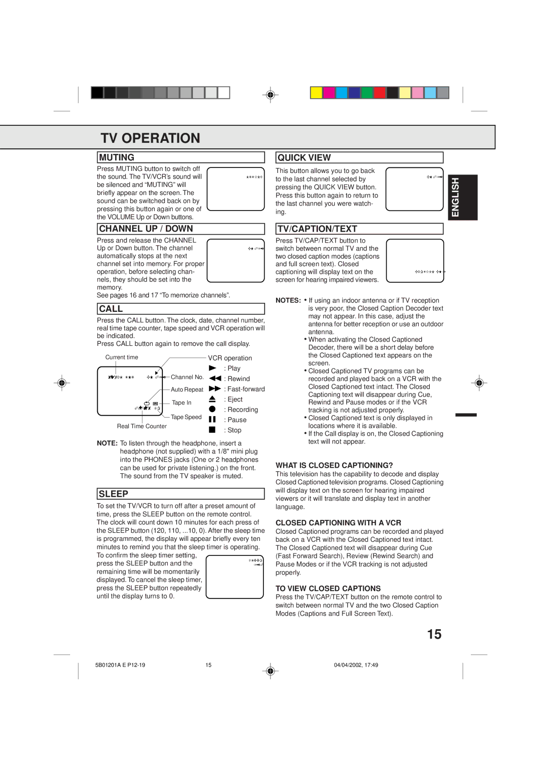 Memorex MVT2090 owner manual TV Operation 