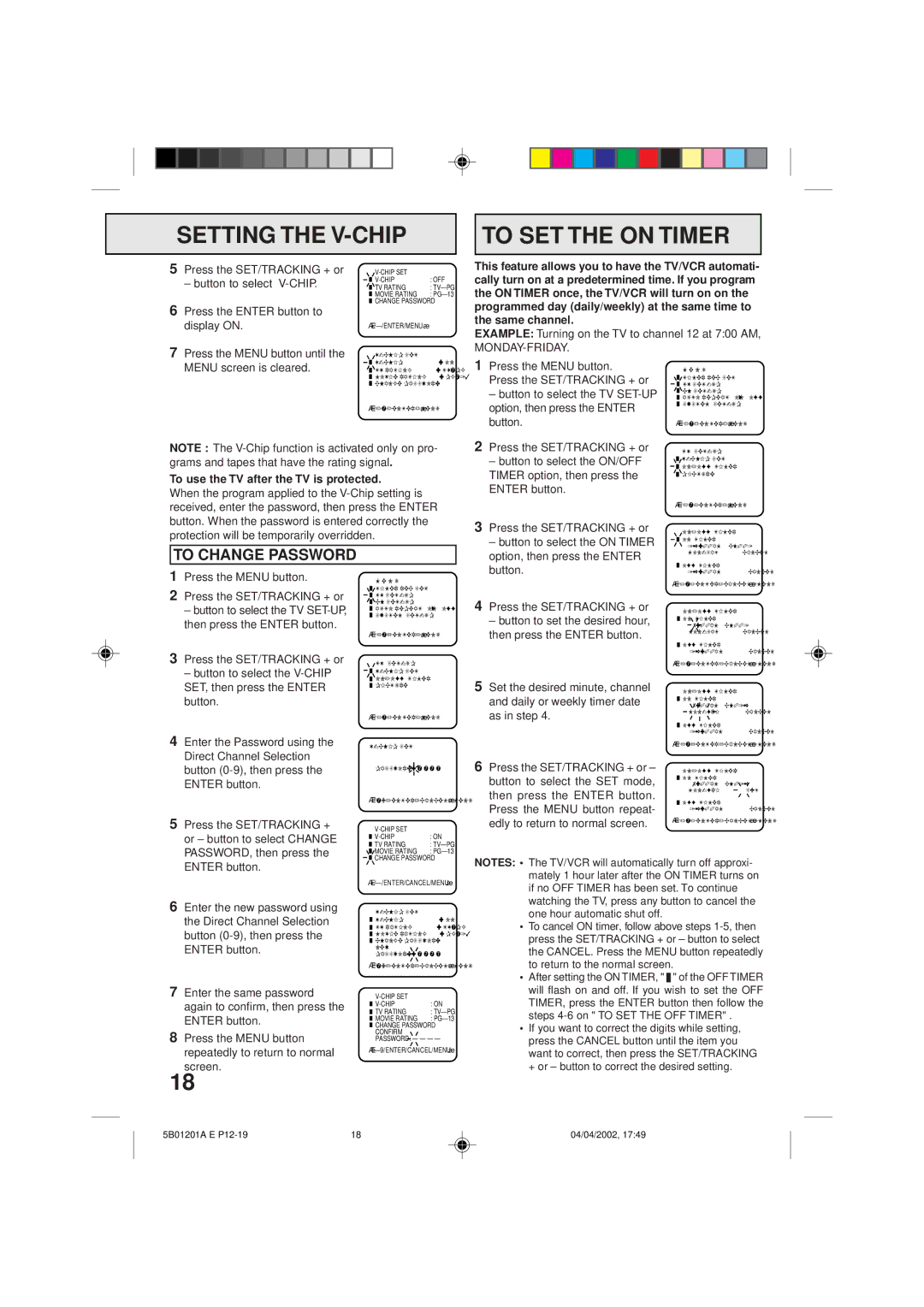 Memorex MVT2090 owner manual To SET the on Timer, To Change Password, Press the Enter button to, Display on 