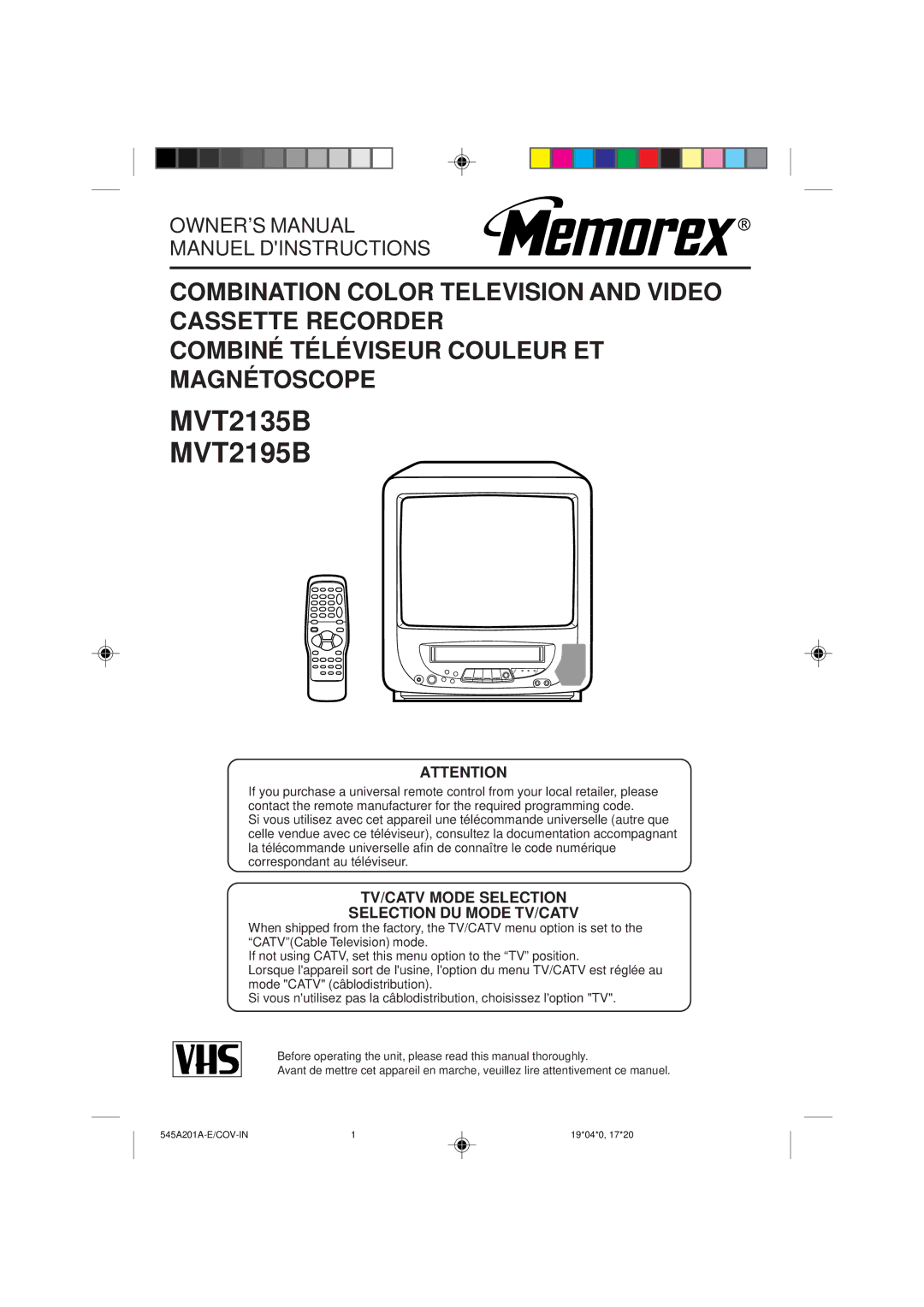 Memorex owner manual MVT2135B MVT2195B 