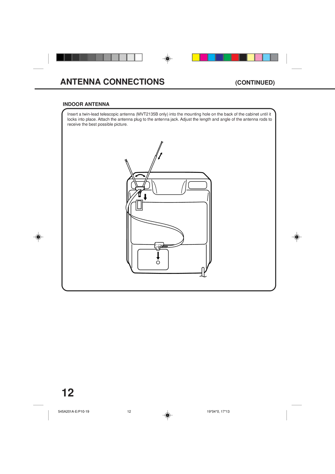 Memorex MVT2135B, MVT2195B owner manual Indoor Antenna 