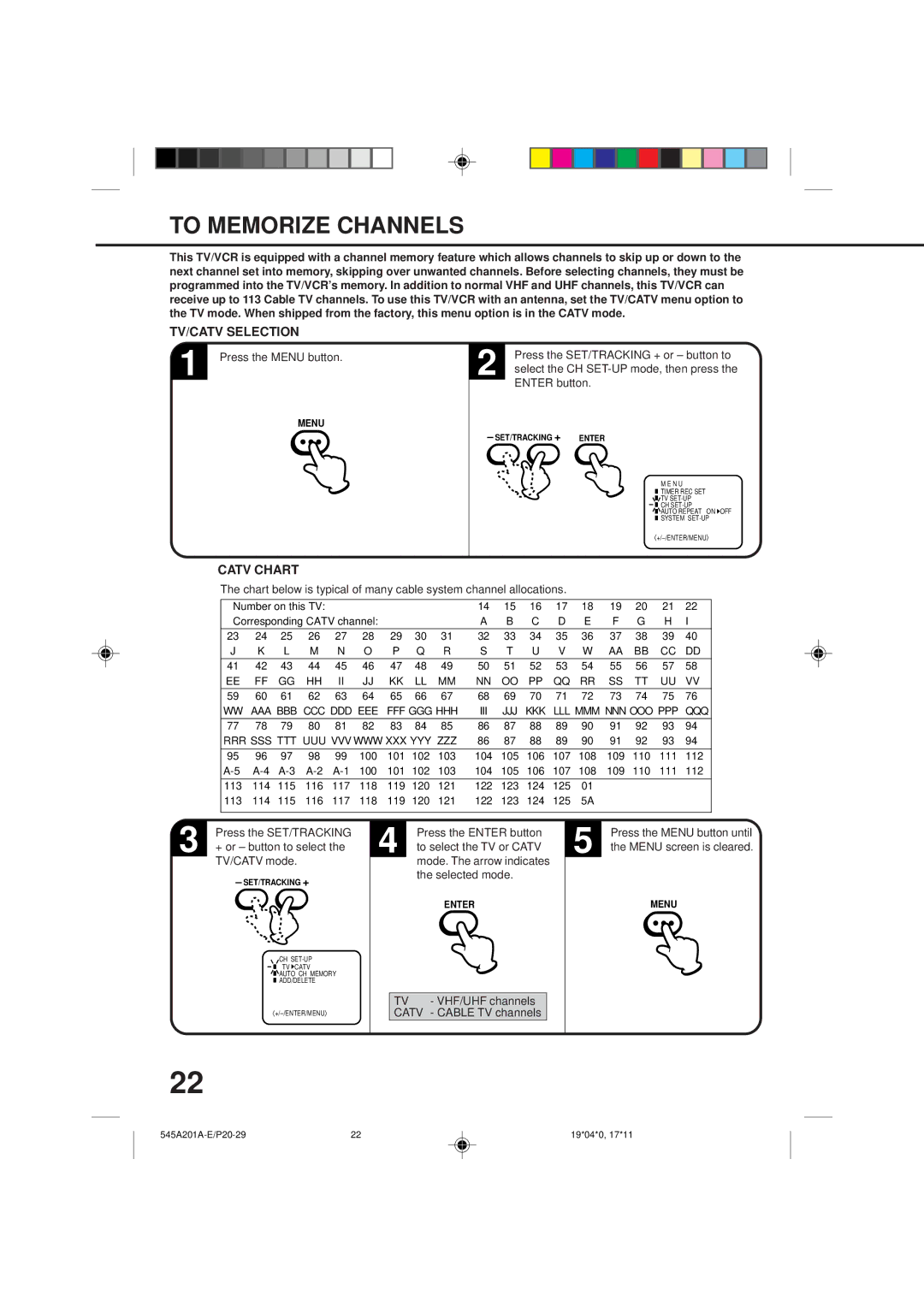 Memorex MVT2135B, MVT2195B owner manual To Memorize Channels, TV/CATV mode, Selected mode 