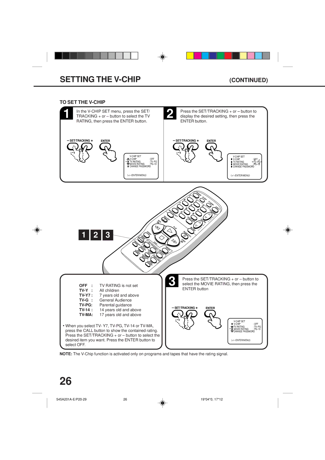 Memorex MVT2135B, MVT2195B owner manual To SET the V-CHIP 