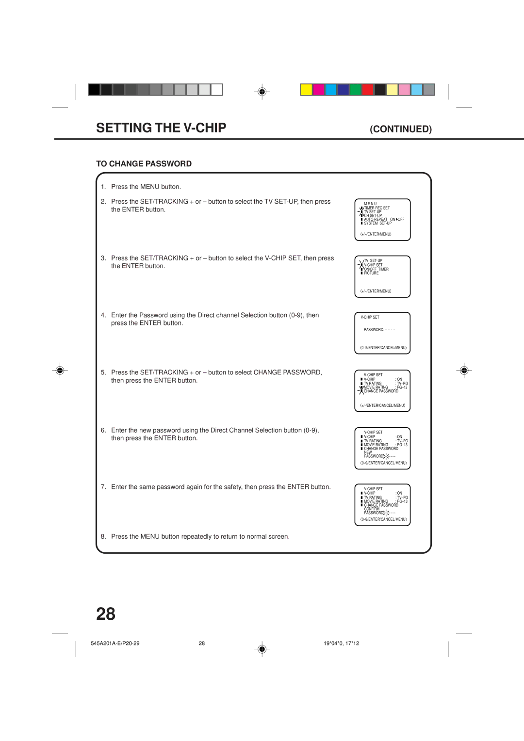 Memorex MVT2135B, MVT2195B owner manual To Change Password 