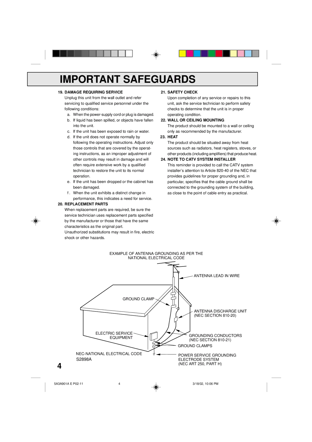 Memorex MVT2137 owner manual Damage Requiring Service, Replacement Parts Safety Check, Wall or Ceiling Mounting, Heat 