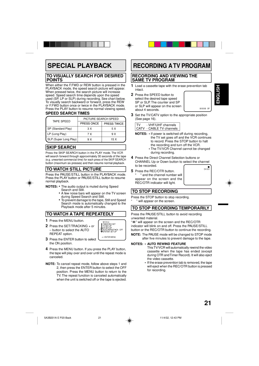 Memorex MVT2139, MVT2140 owner manual Special Playback 