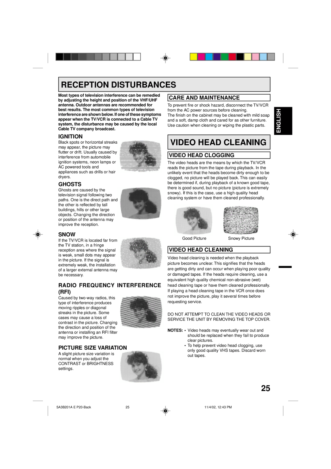 Memorex MVT2139, MVT2140 owner manual Reception Disturbances, Video Head Cleaning 