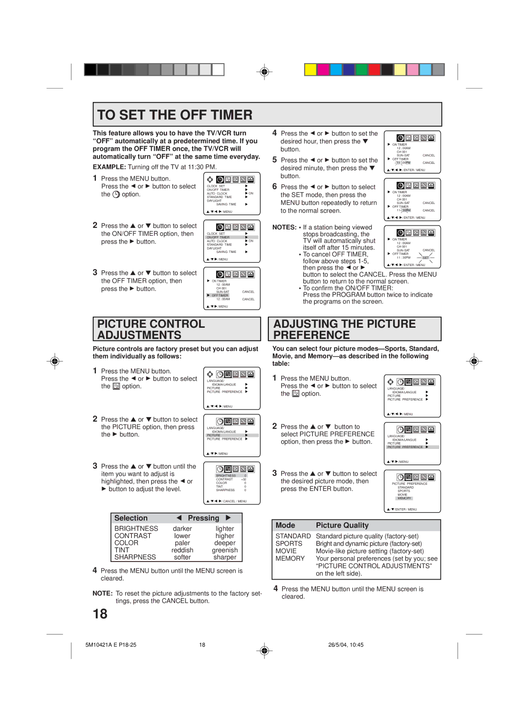 Memorex MVT2194 owner manual To SET the OFF Timer 