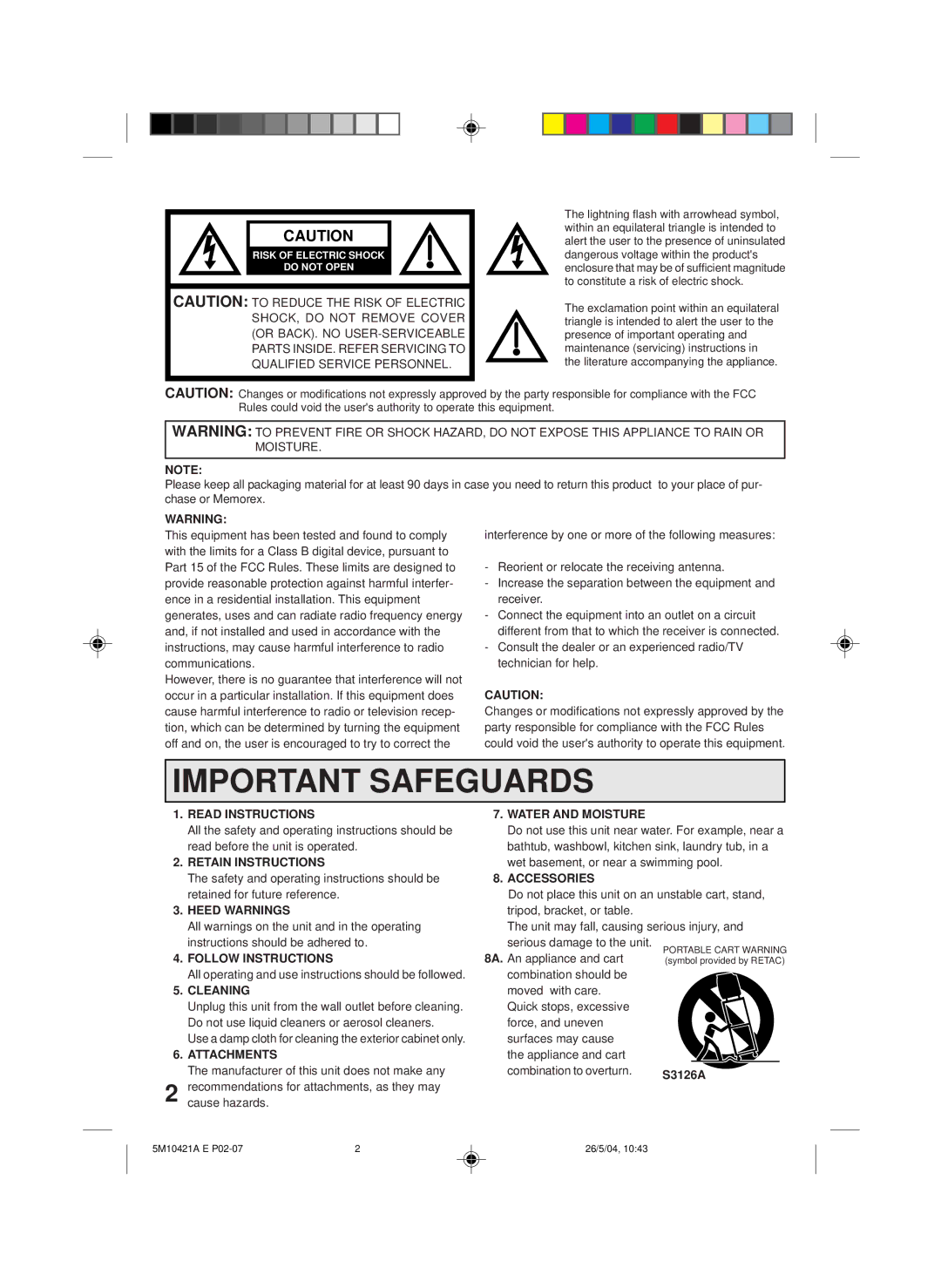 Memorex MVT2194 Read Instructions, Retain Instructions, Heed Warnings, Follow Instructions, Cleaning, Attachments 