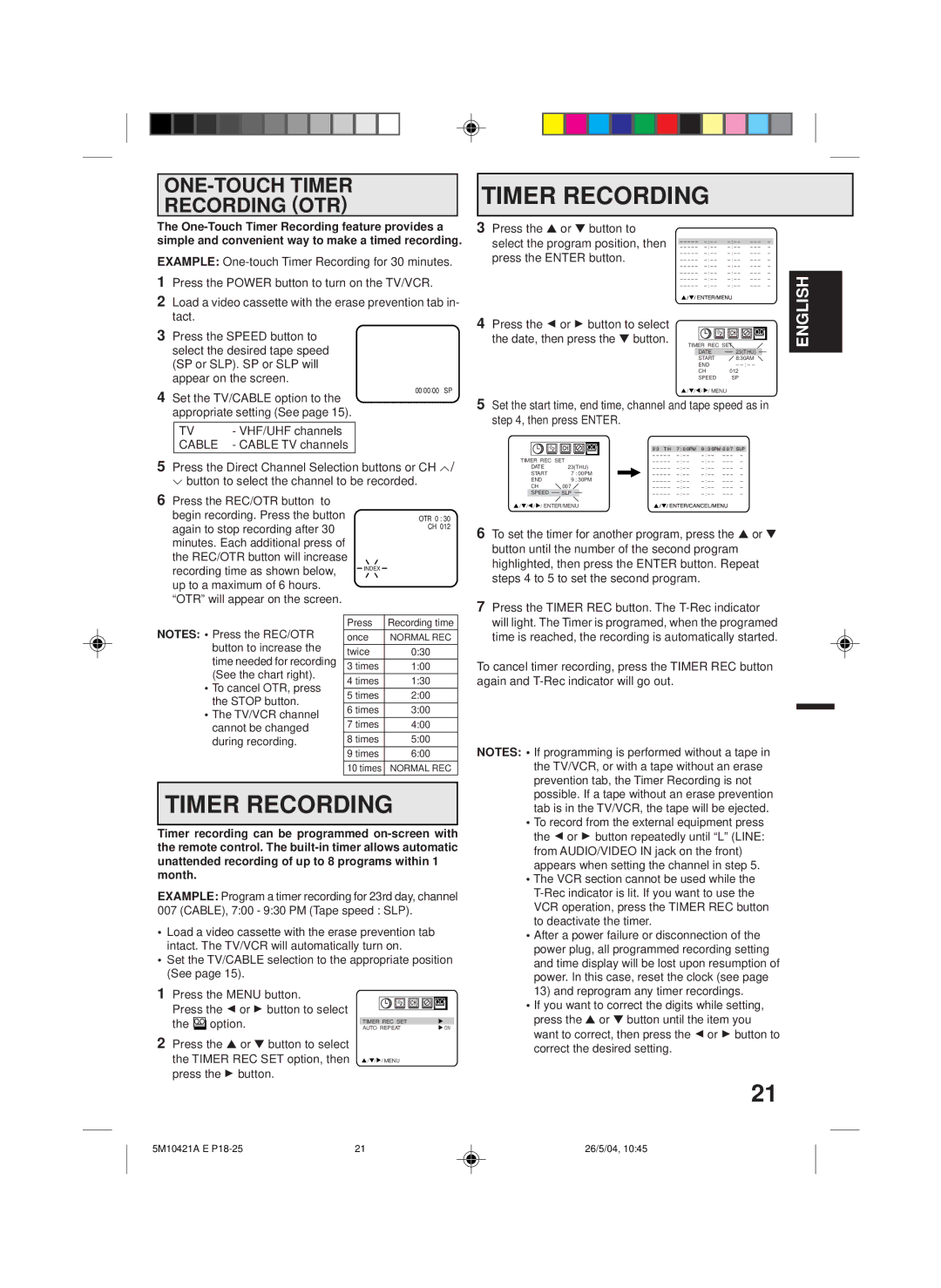 Memorex MVT2194 owner manual Timer Recording 