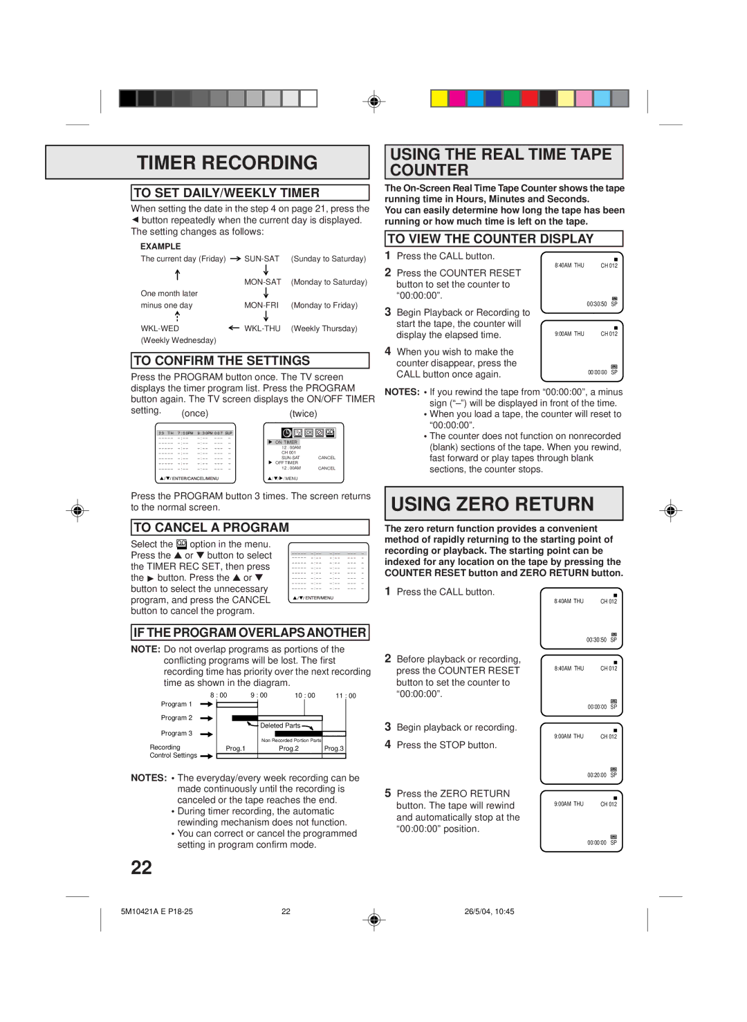 Memorex MVT2194 owner manual Using Zero Return 