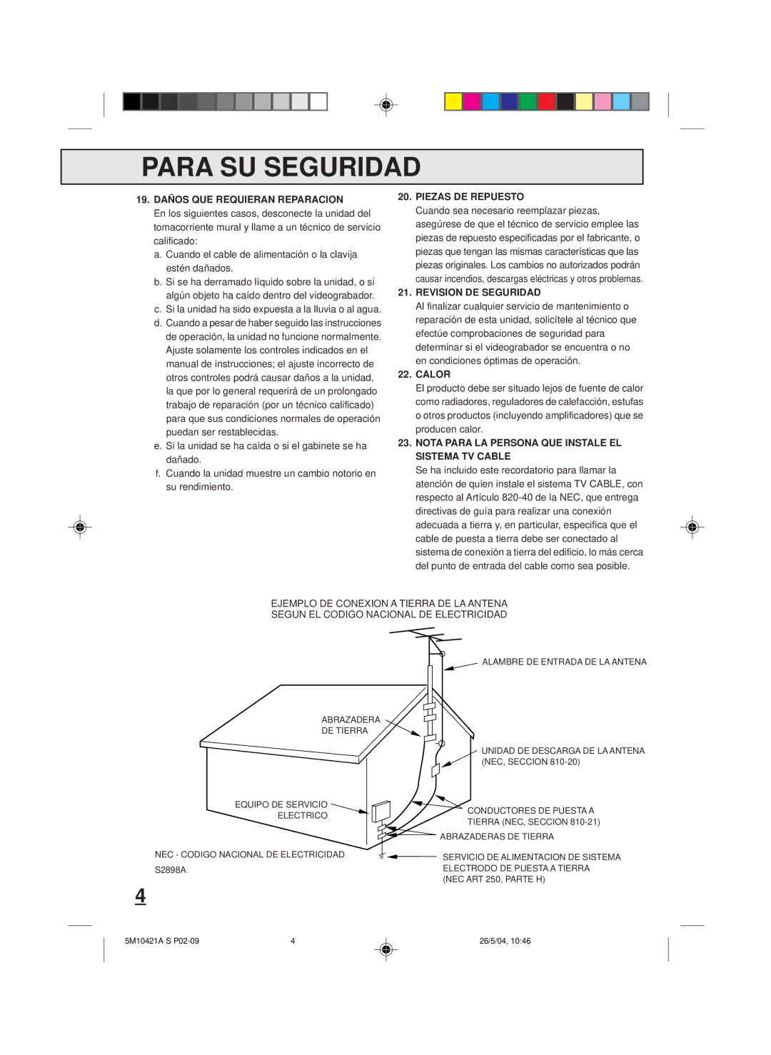 Memorex MVT2194 owner manual 19. Daños QUE Requieran Reparacion, Piezas DE Repuesto, Revision DE Seguridad, Calor 