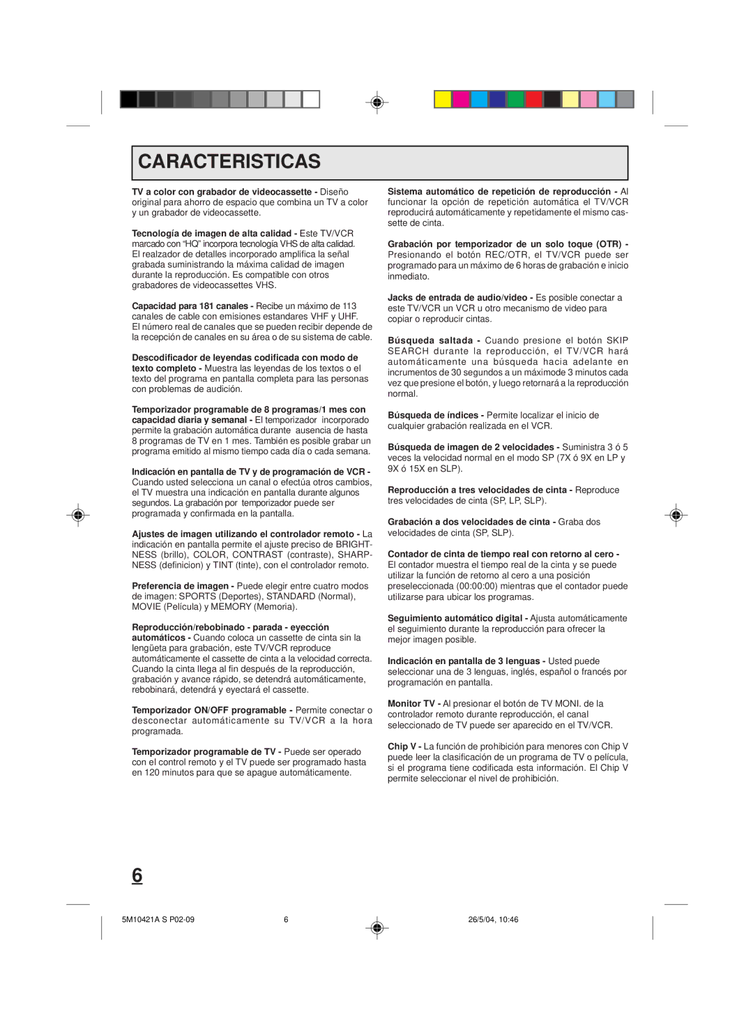 Memorex MVT2194 owner manual Caracteristicas 