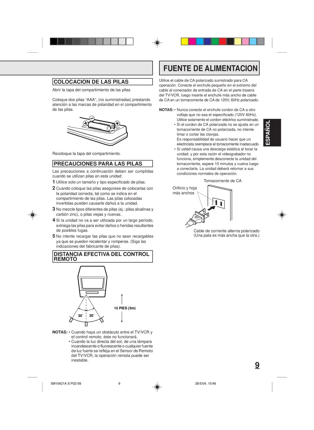 Memorex MVT2194 owner manual Colocacion DE LAS Pilas, Precauciones Para LAS Pilas, Distancia Efectiva DEL Control Remoto 