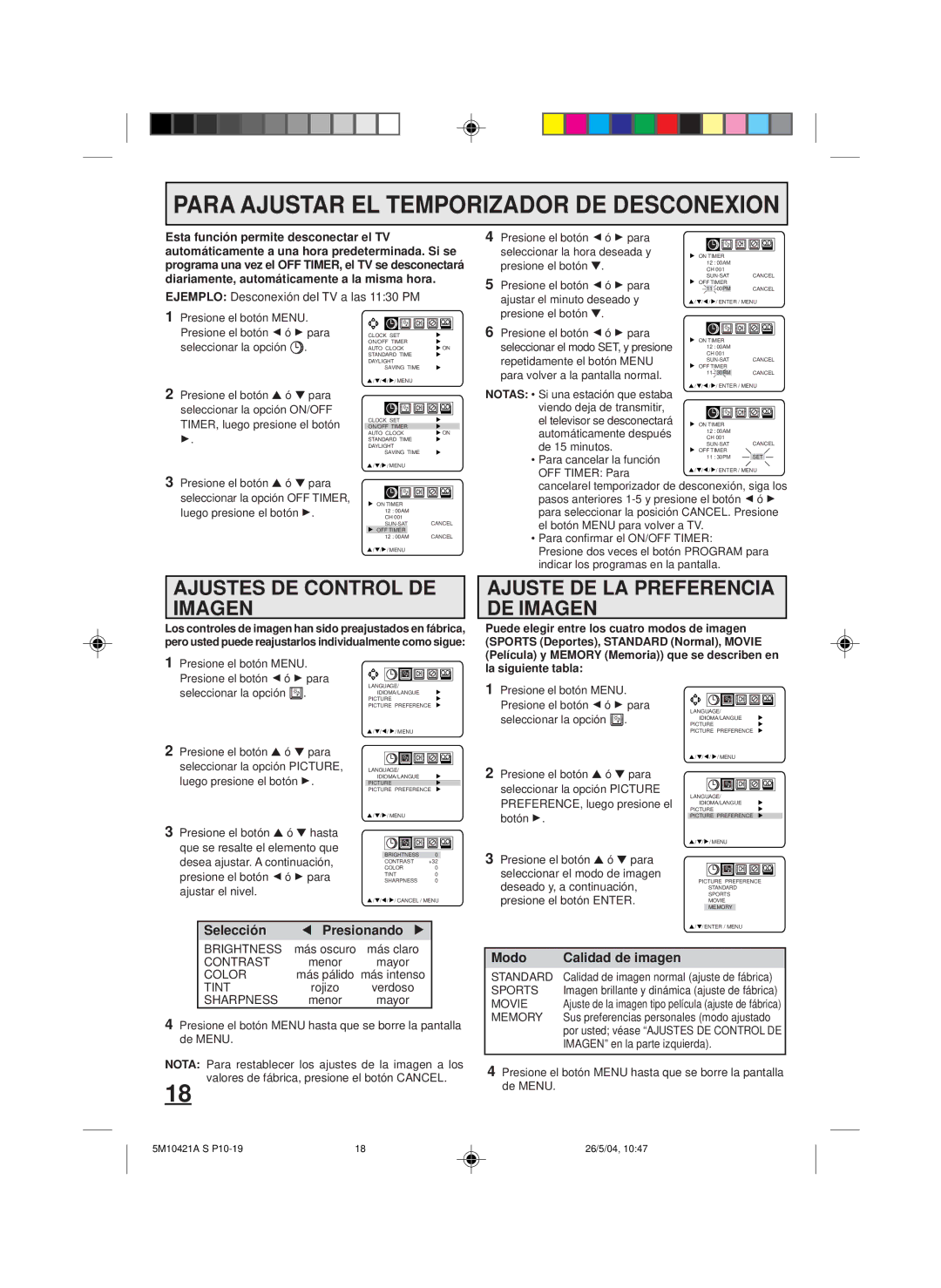 Memorex MVT2194 owner manual Para Ajustar EL Temporizador DE Desconexion 