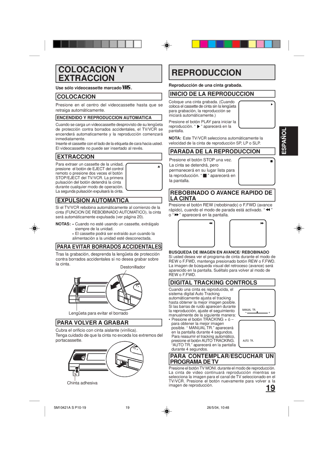 Memorex MVT2194 owner manual Colocacion Y Extraccion, Reproduccion 