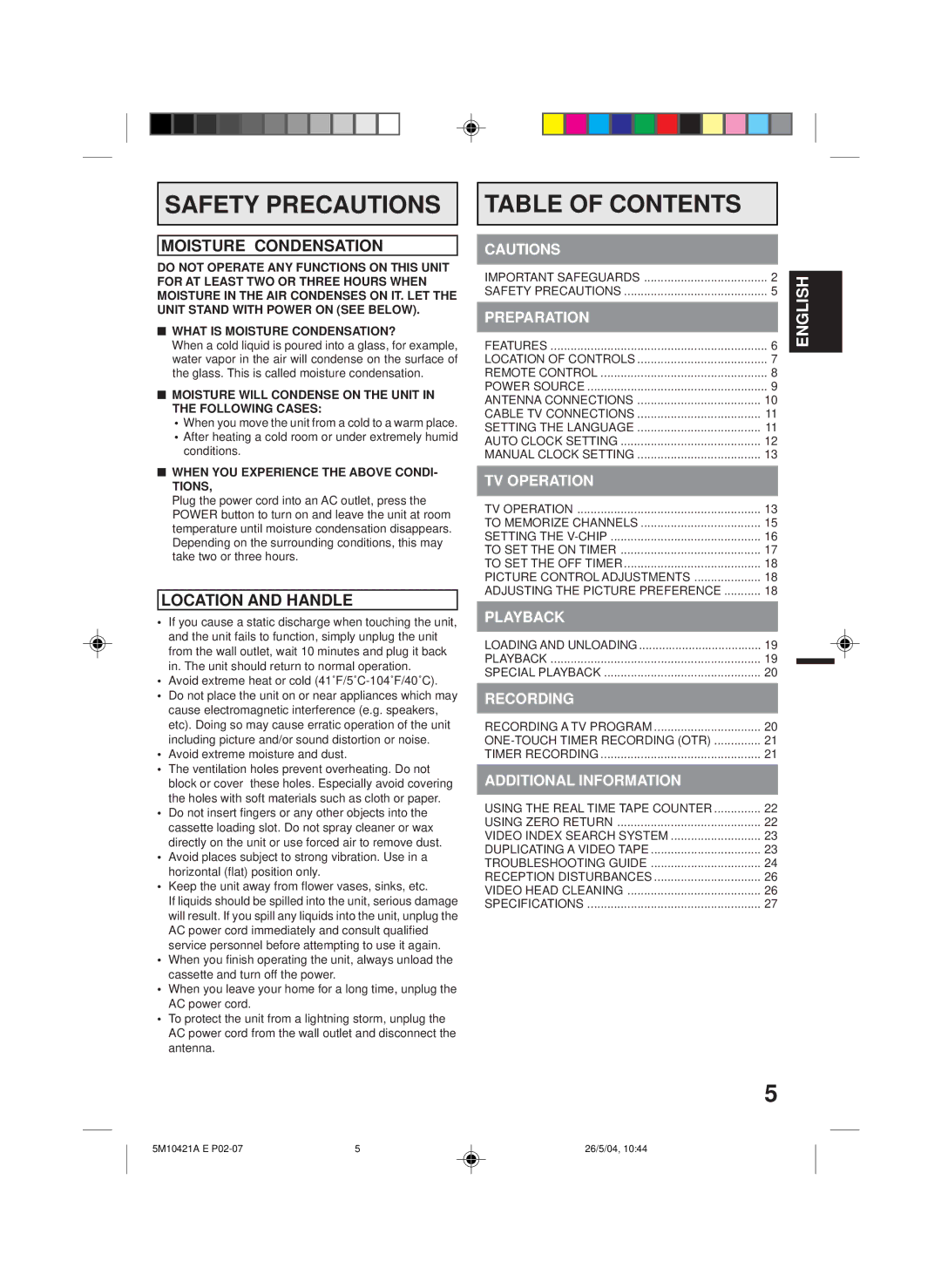 Memorex MVT2194 owner manual Safety Precautions Table of Contents 